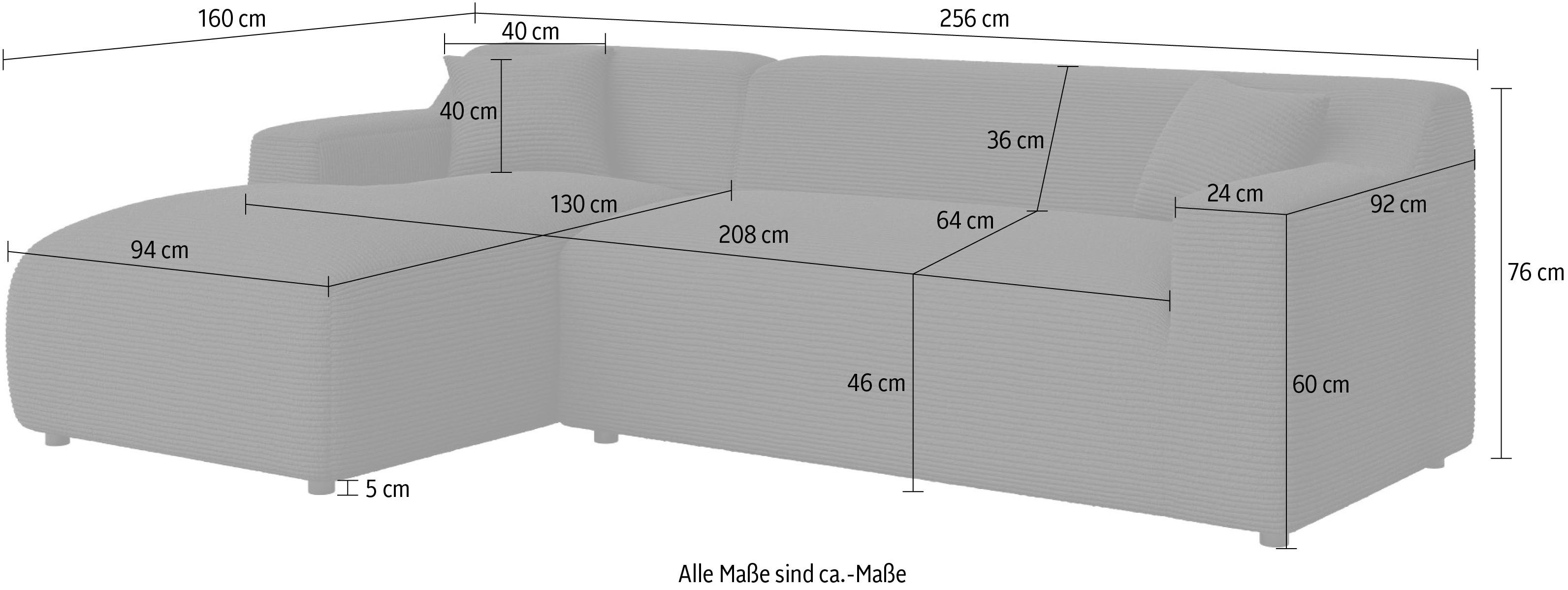 Home affaire Hoekbank LILLIANA Designsofa, L-Form mit Recamiere rechts/links bestellbar L-model