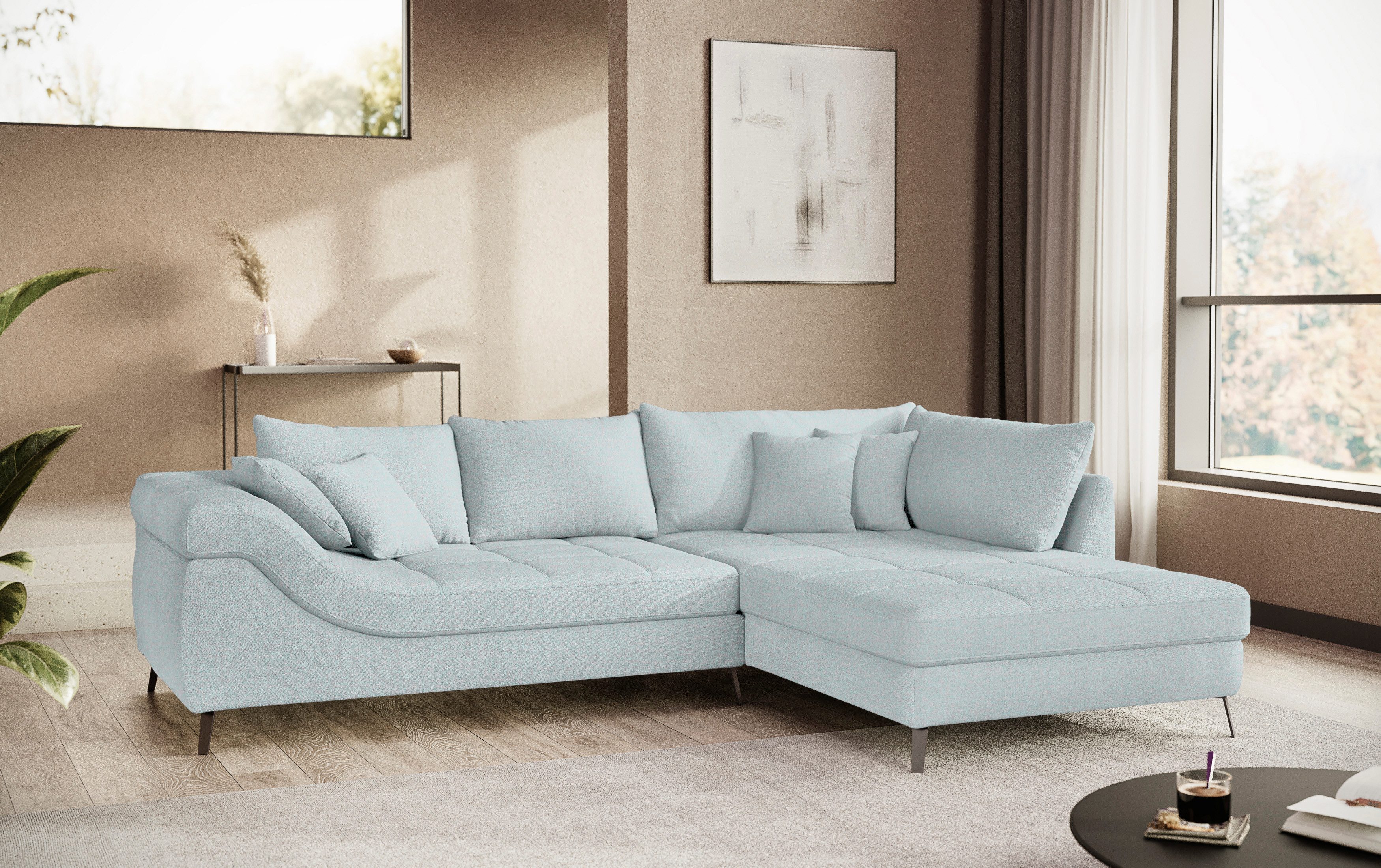 Mr. Couch Hoekbank Portofino L-vorm 4 bekledingskwaliteiten, 13,5 cm hoge metalen profielvoeten in mat zwart
