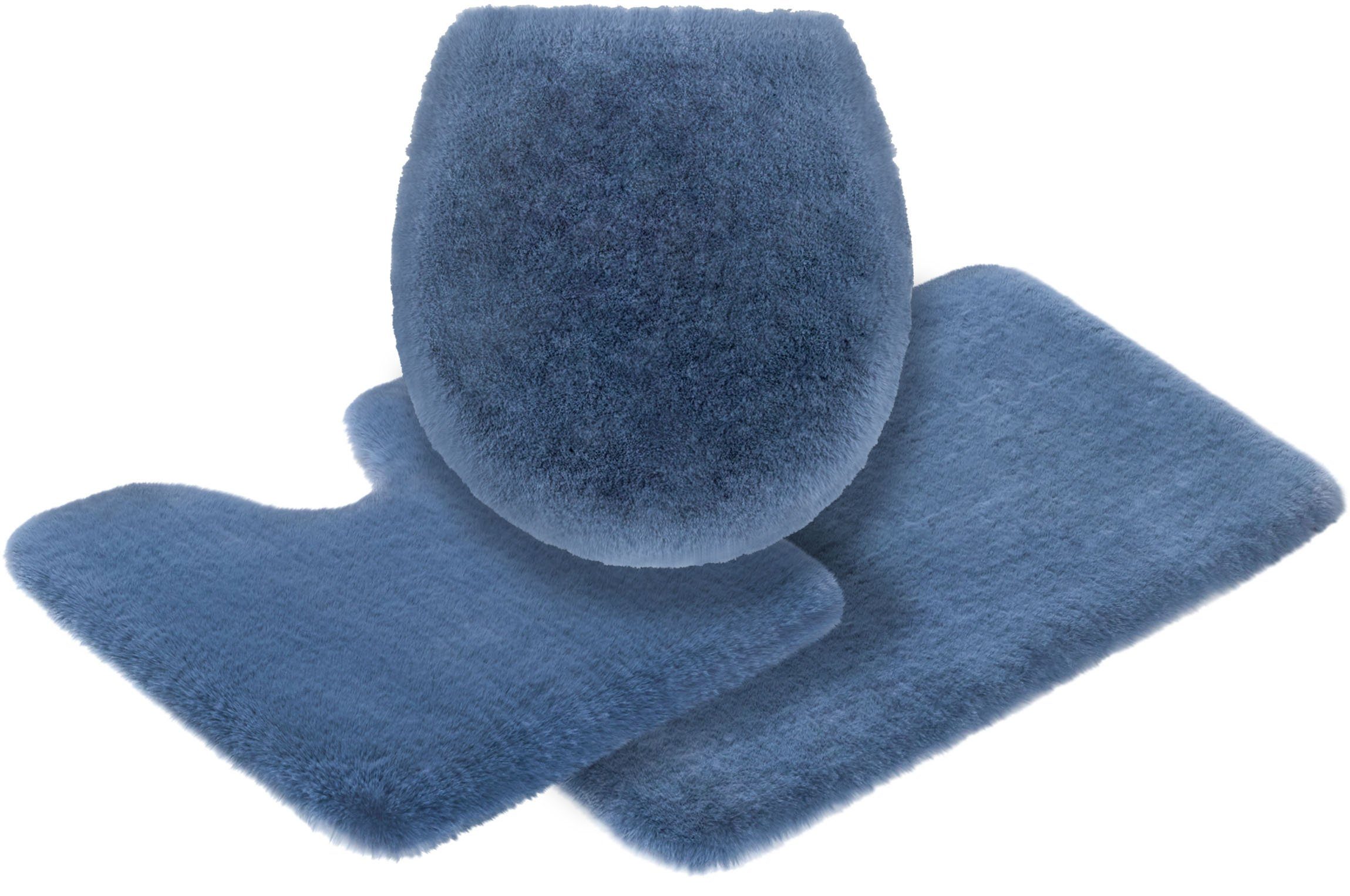 Leonique Badmat Ransol, bijzonder lange pool, zeer pluizig Badmat, konijnenbont-gevoel, rechthoekig, rond & als 3-delige set badmatten blauw
