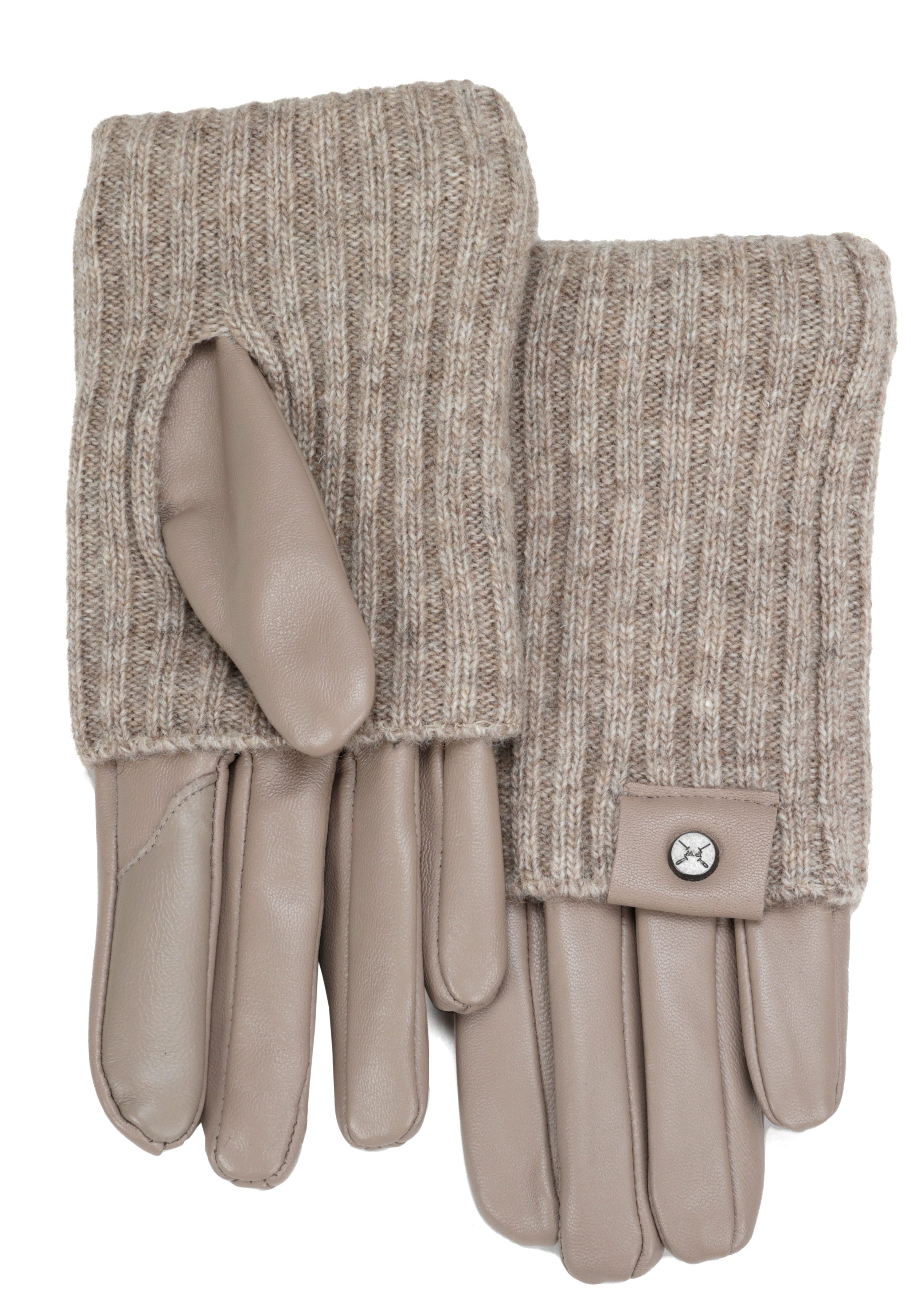 PEARLWOOD Leren handschoenen Romy Fleecevoering, als lange of korte handschoen te dragen, gebreide boorden (1 paar)