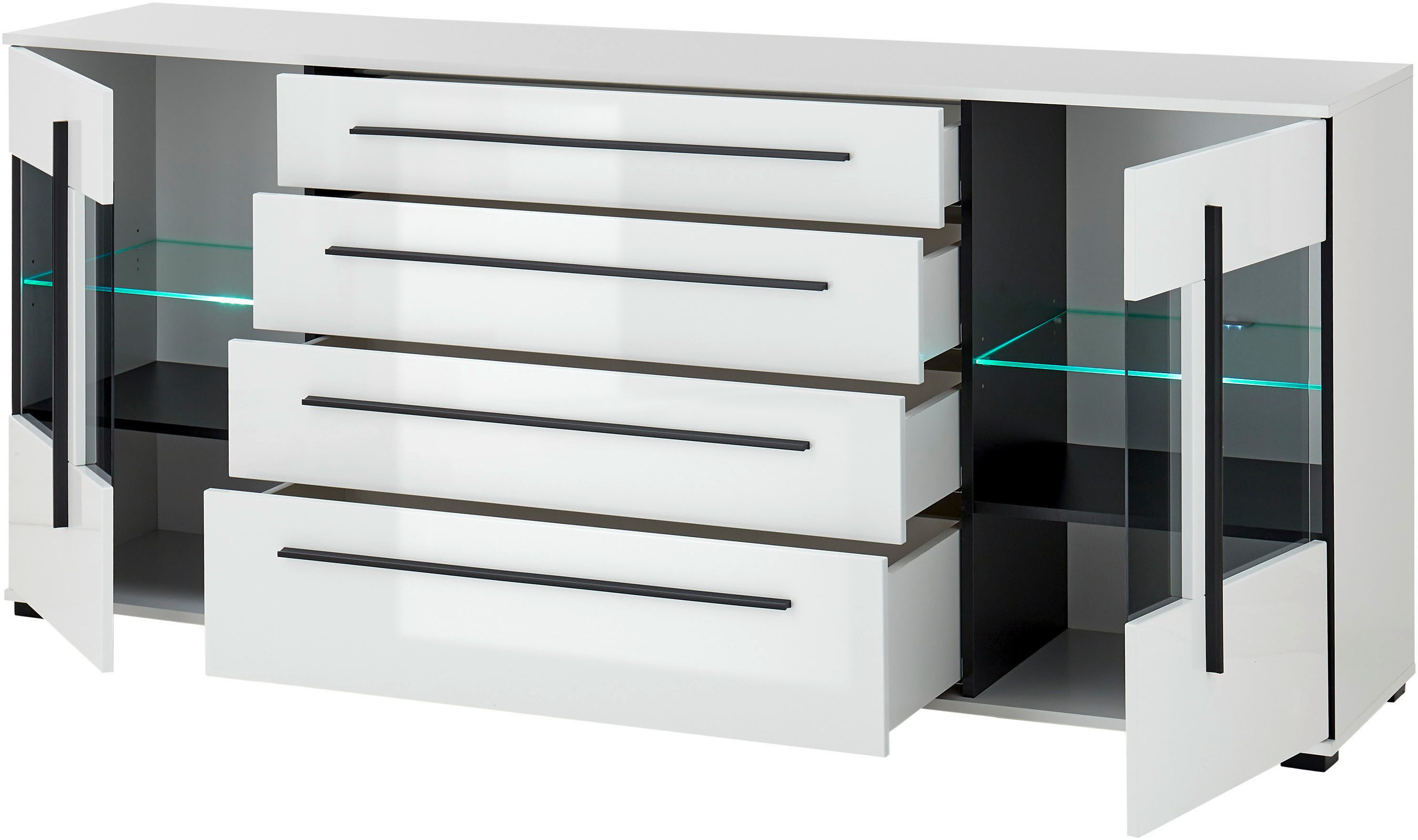 INOSIGN Dressoir Cantara, moderne kast, commode in Eiken Evoke of wit zwarte stanggreep, voldoende opbergruimte, veelzijdig inzetbaar