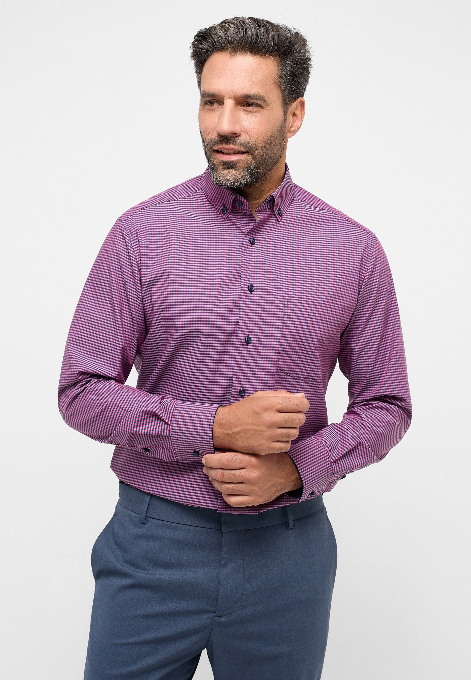Eterna Overhemd met lange mouwen MODERN FIT NON IRON (strijkvrij) heren overhemden maat 43 rood