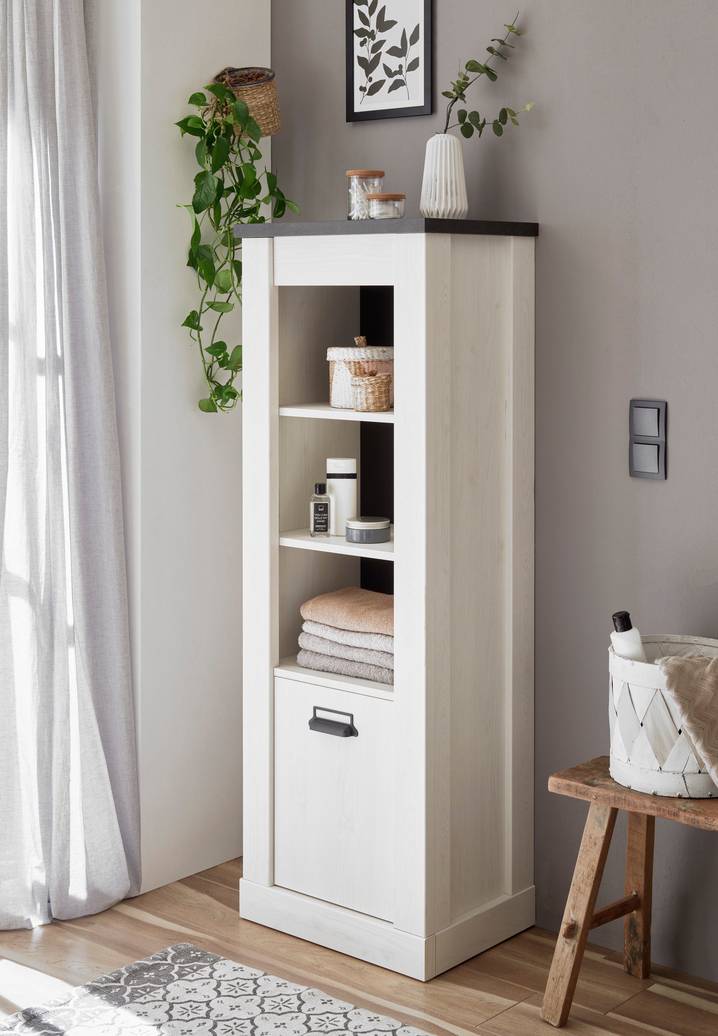 Home affaire Badkamerserie SHERWOOD, Bad im modernen Design, 3-teiliges Badezimmer in houtdecor, met schuurdeurbeslag en apothekersgrepen van metaal (3-delig)
