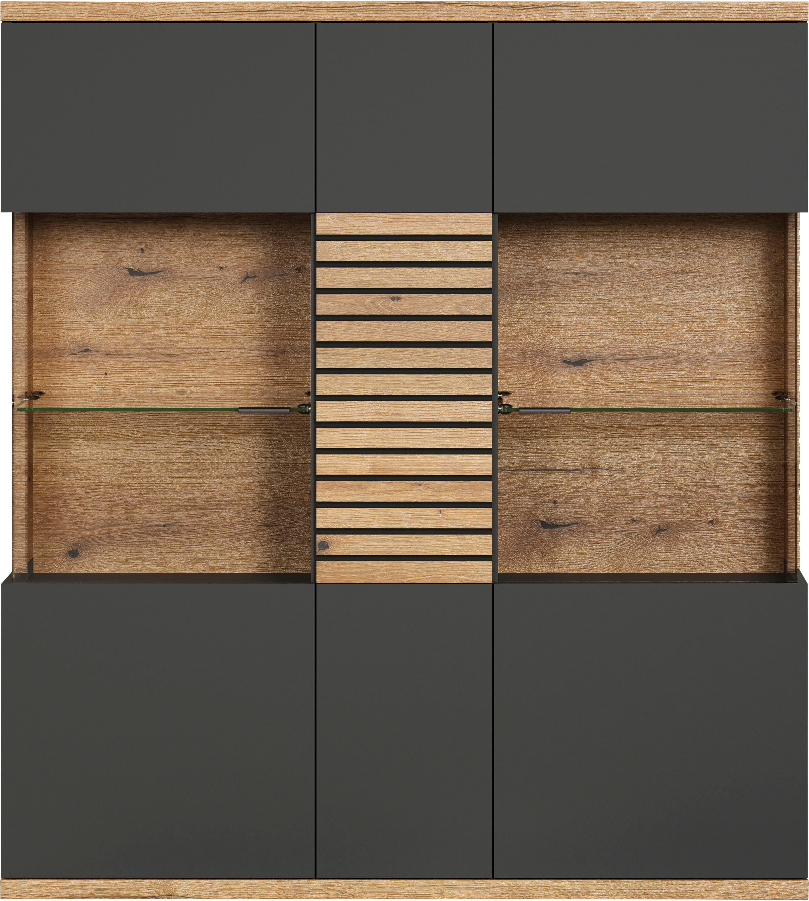 INOSIGN Highboard GALWAY Brede woonkamer vitrinekast in trendy ribbellook - Soft-Close