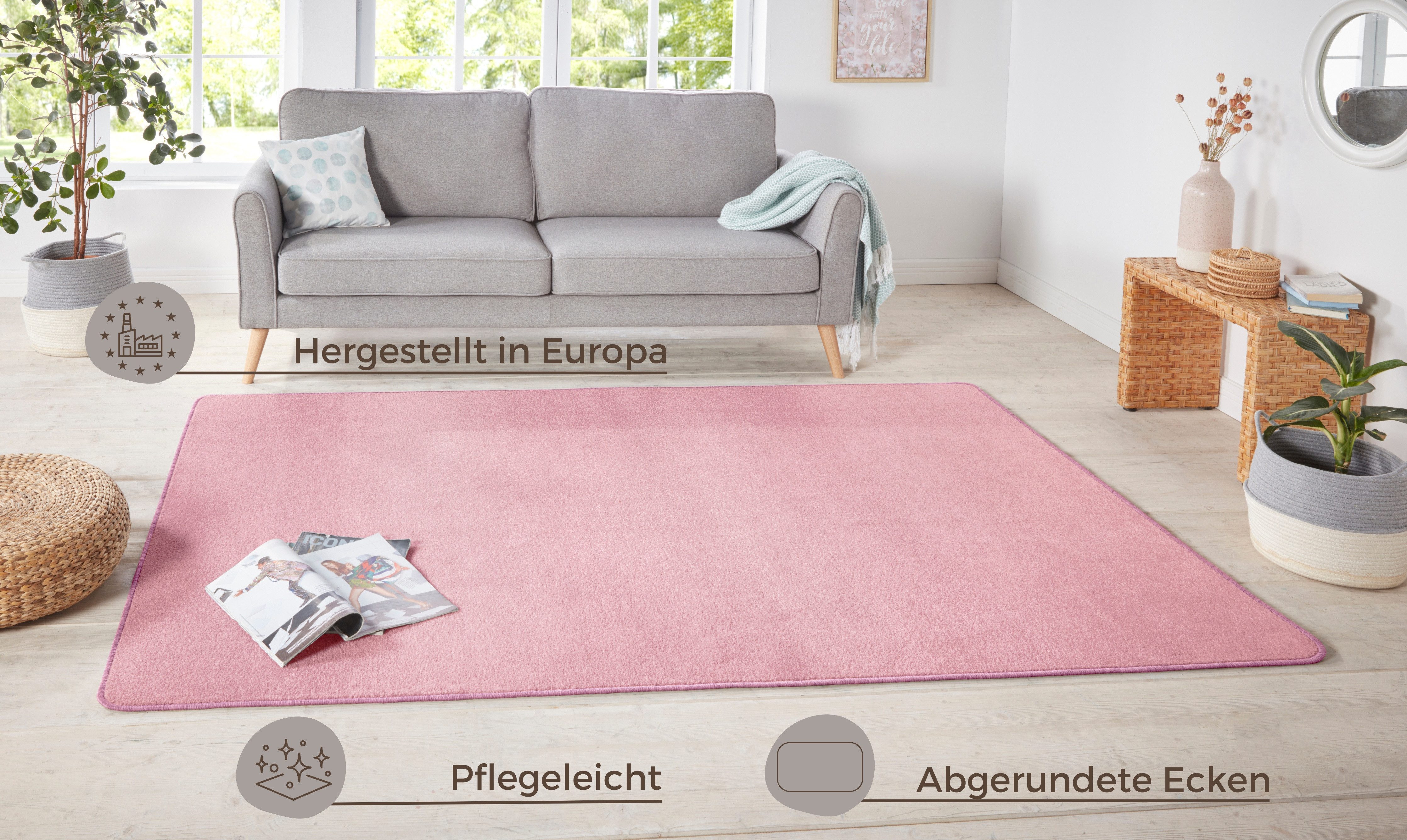HANSE Home Vloerkleed Shashi Kortpolig, effen kleuren, loper, zacht, eetkamer, kinderkamer, gang