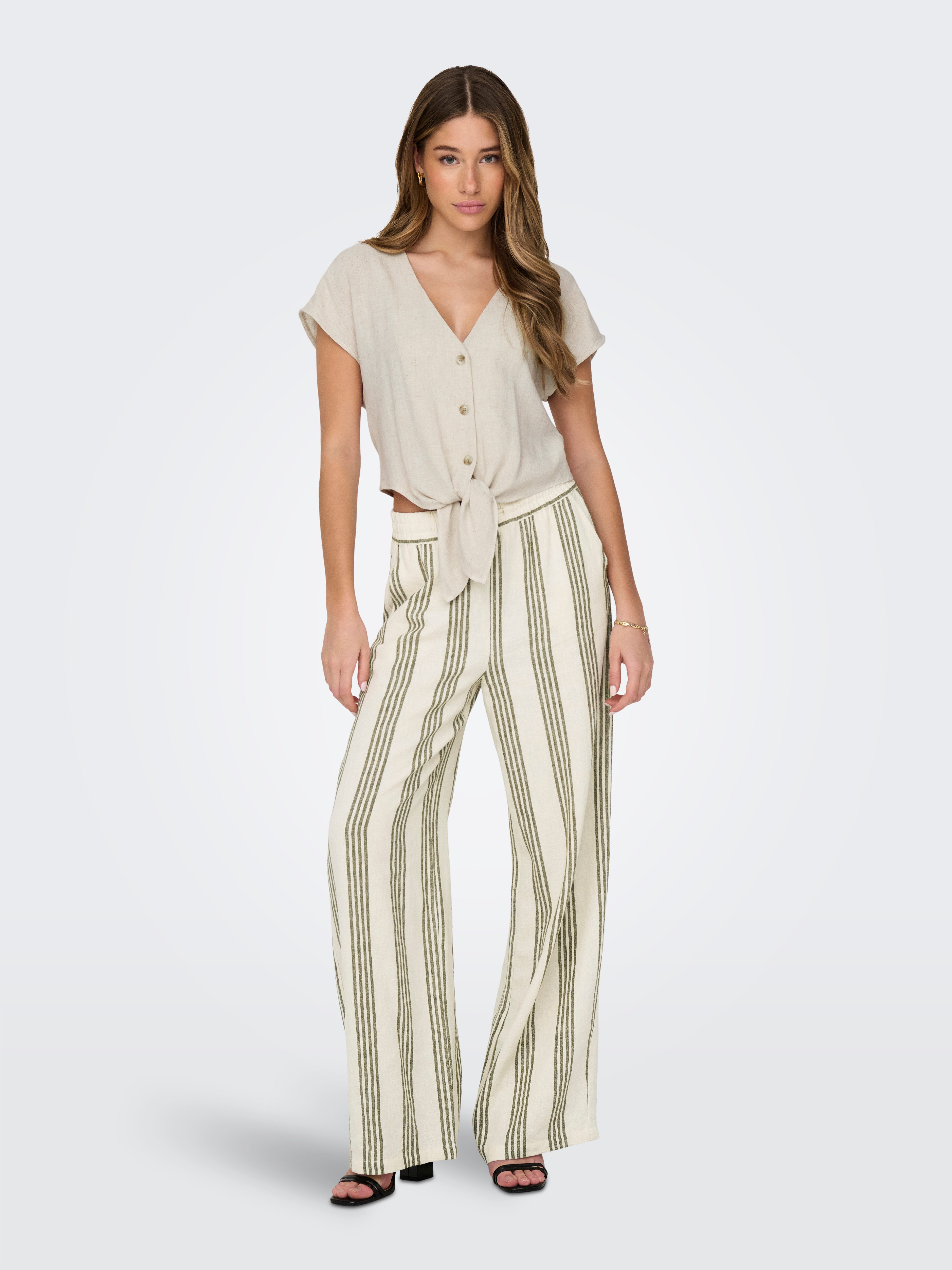 Only Blouse met korte mouwen ONLSIESTA SS KNOT LIN BL SHIRT PNT NOOS