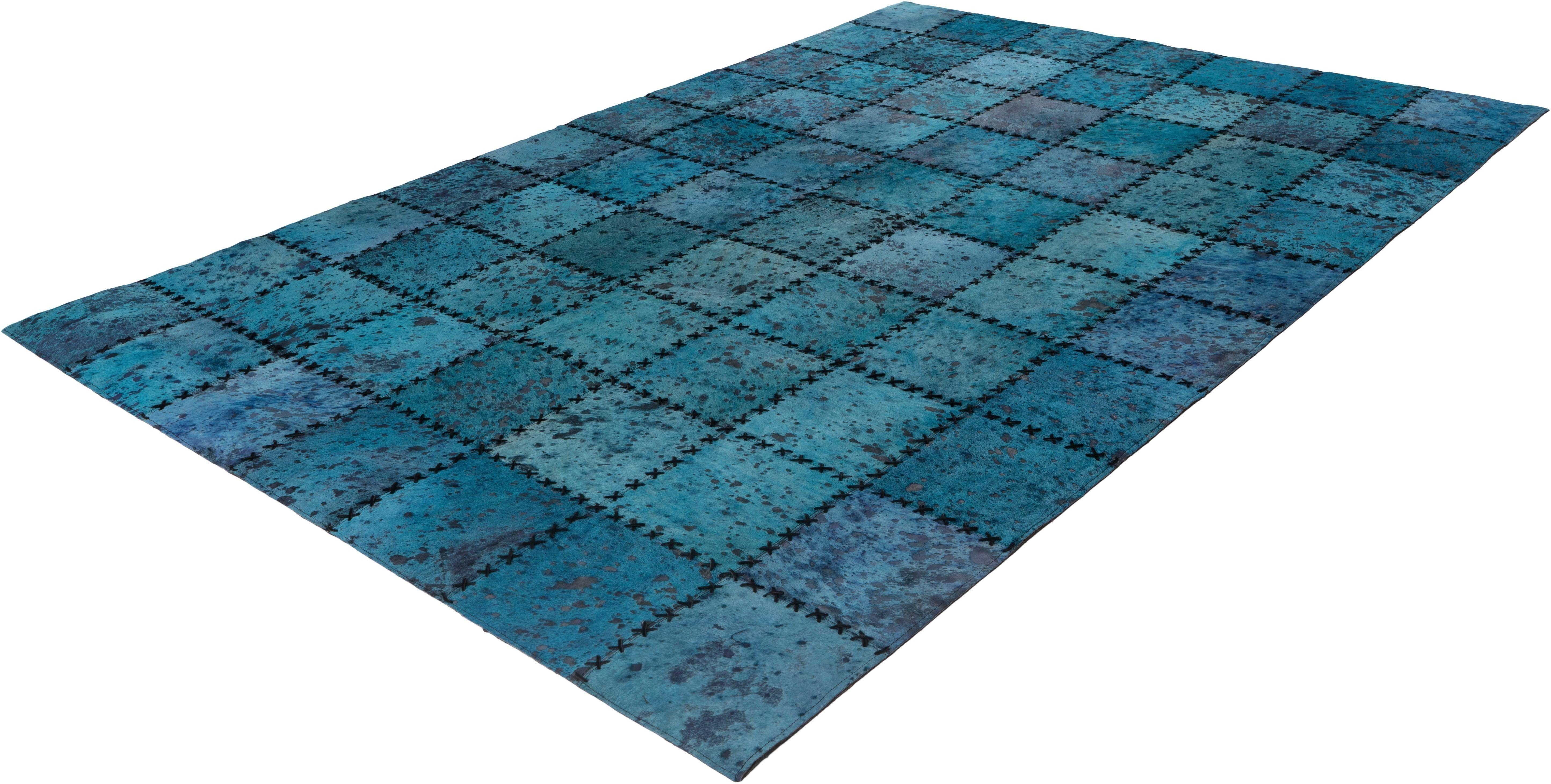 calo-deluxe Vachtvloerkleed Rankel 205 leren tapijt kleurige patchwork unieke stukken, echt rundsleder, woonkamer
