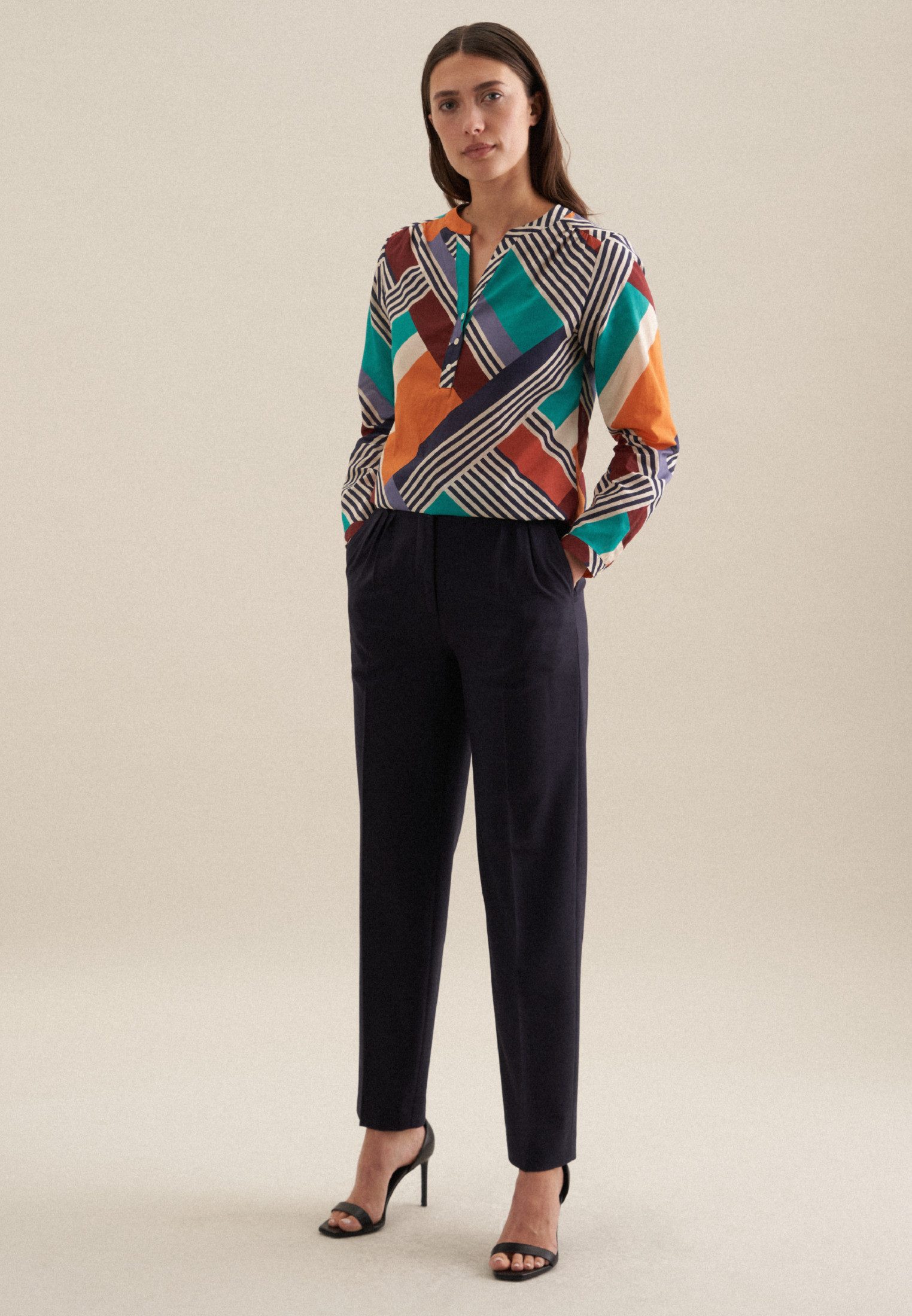 seidensticker Klassieke blouse Zwarte roos Tunika met geometrische patronen