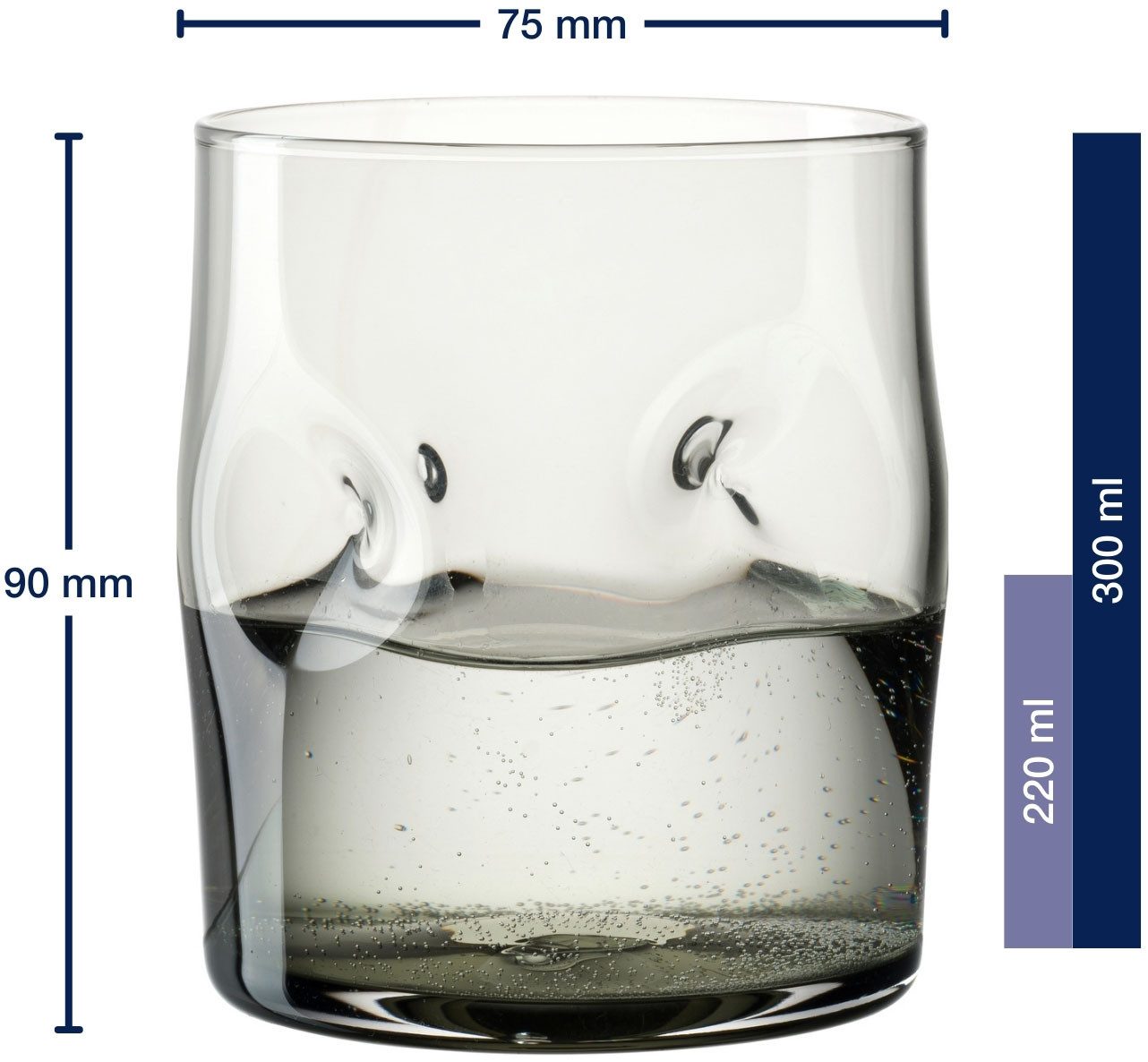 LEONARDO Glazenset Drinkglas VESUVIO, 300 ml, 4-stuks set conische vorm, opvallend design - met inkepingen (set, 4-delig)