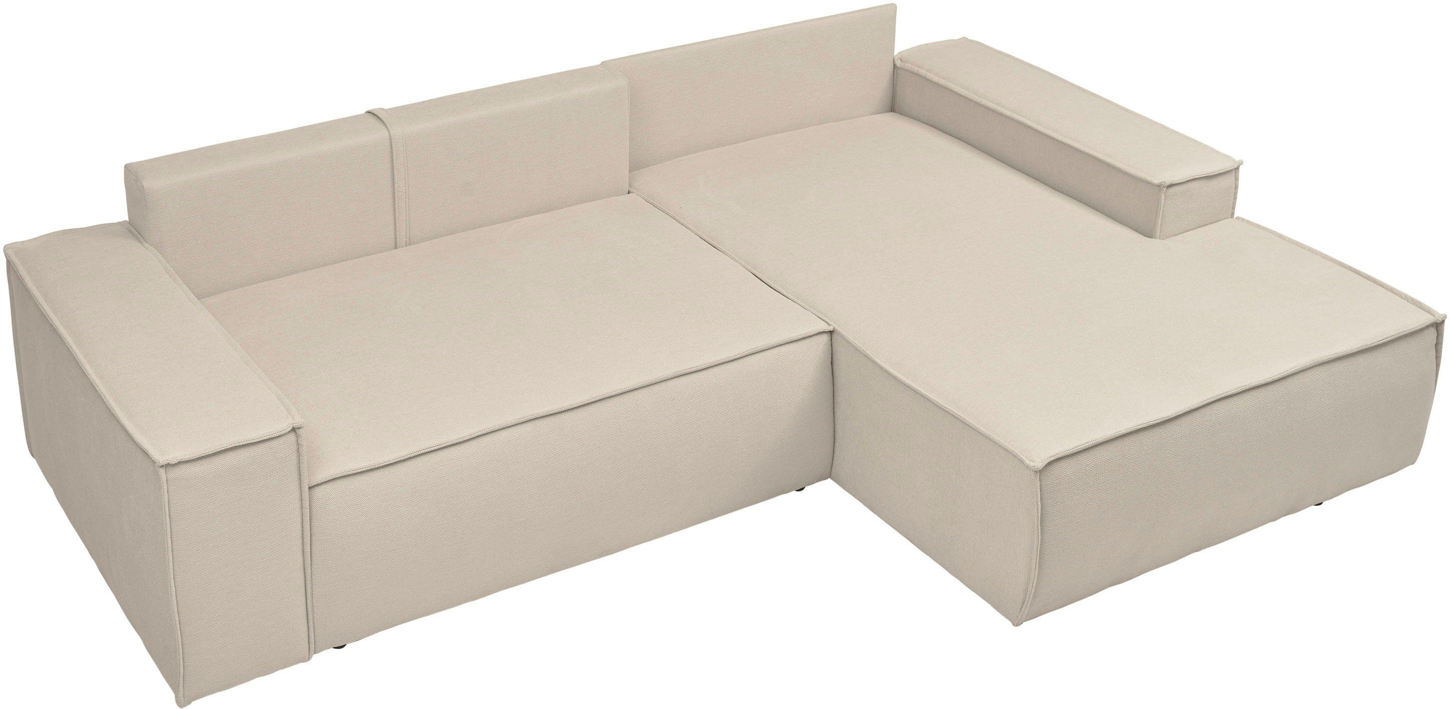 andas Hoekbank Finnley slaapbank 267 cm in Bouclé, fijne structuur en cord, L-vorm