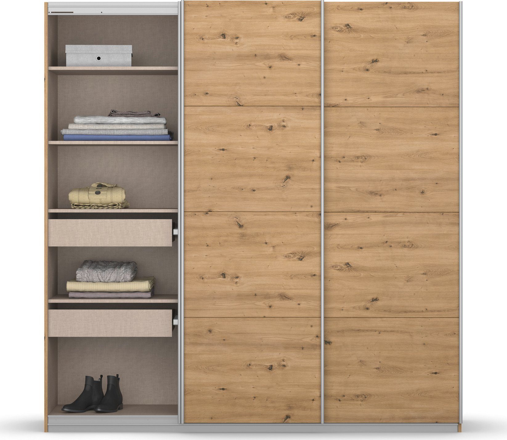 rauch Zweefdeurkast Kledingkast kast garderobe KOLUNA met decor-front inclusief 2 binnenladen en extra legplanken made in germany