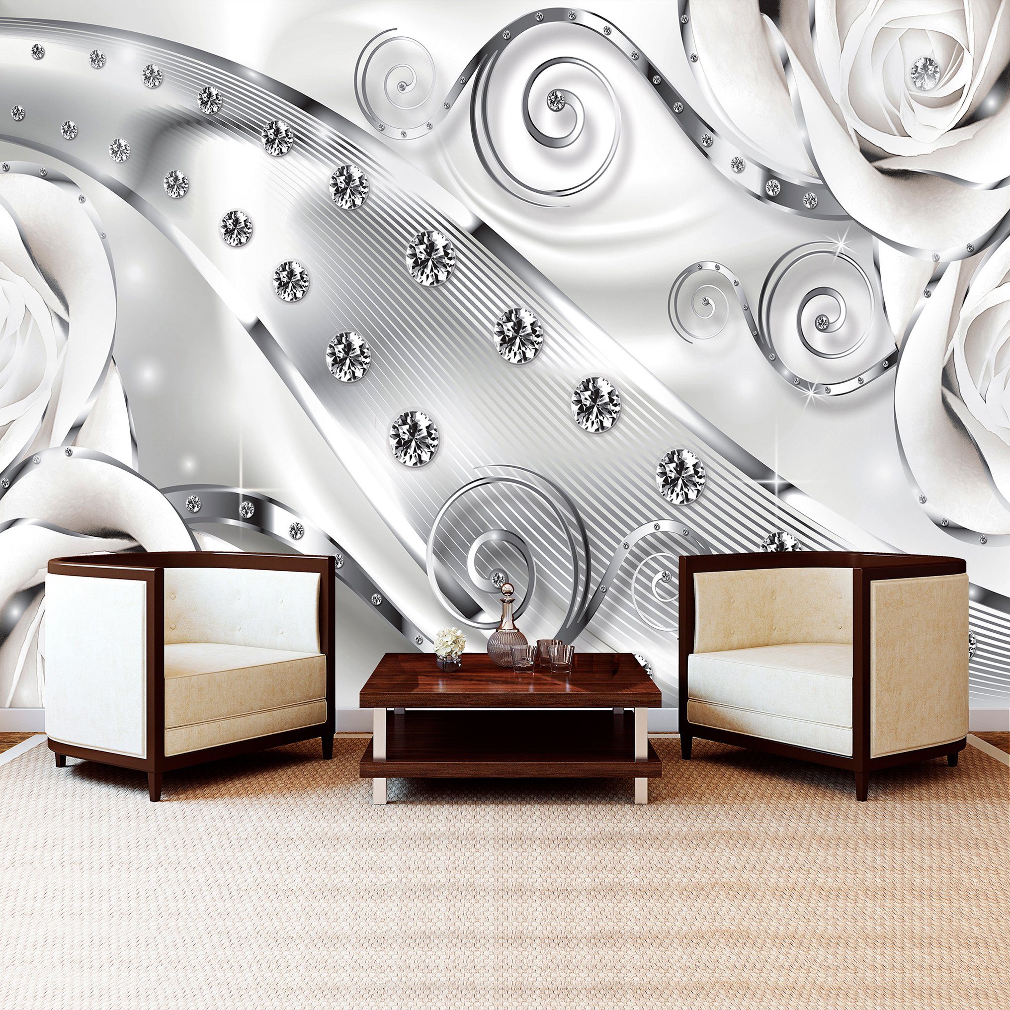 Consalnet Fotobehang 3D bloemen diamanten abstract, rozen, vliesbehang, woonkamer of slaapkamer gevonden | OTTO