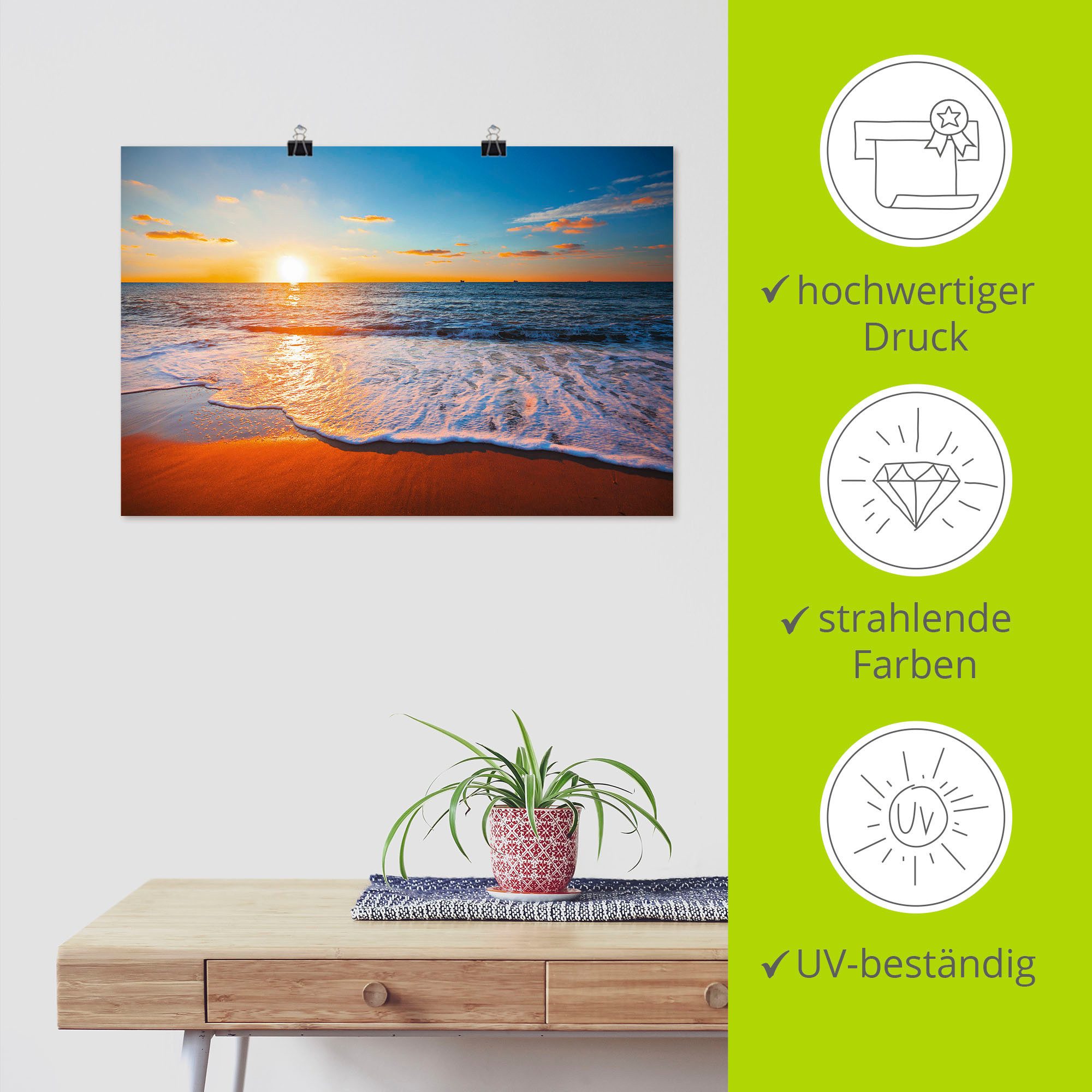 Artland Artprint Zonsondergang en de zee als artprint van aluminium, artprint voor buiten, artprint op linnen, poster in verschillende maten. maten