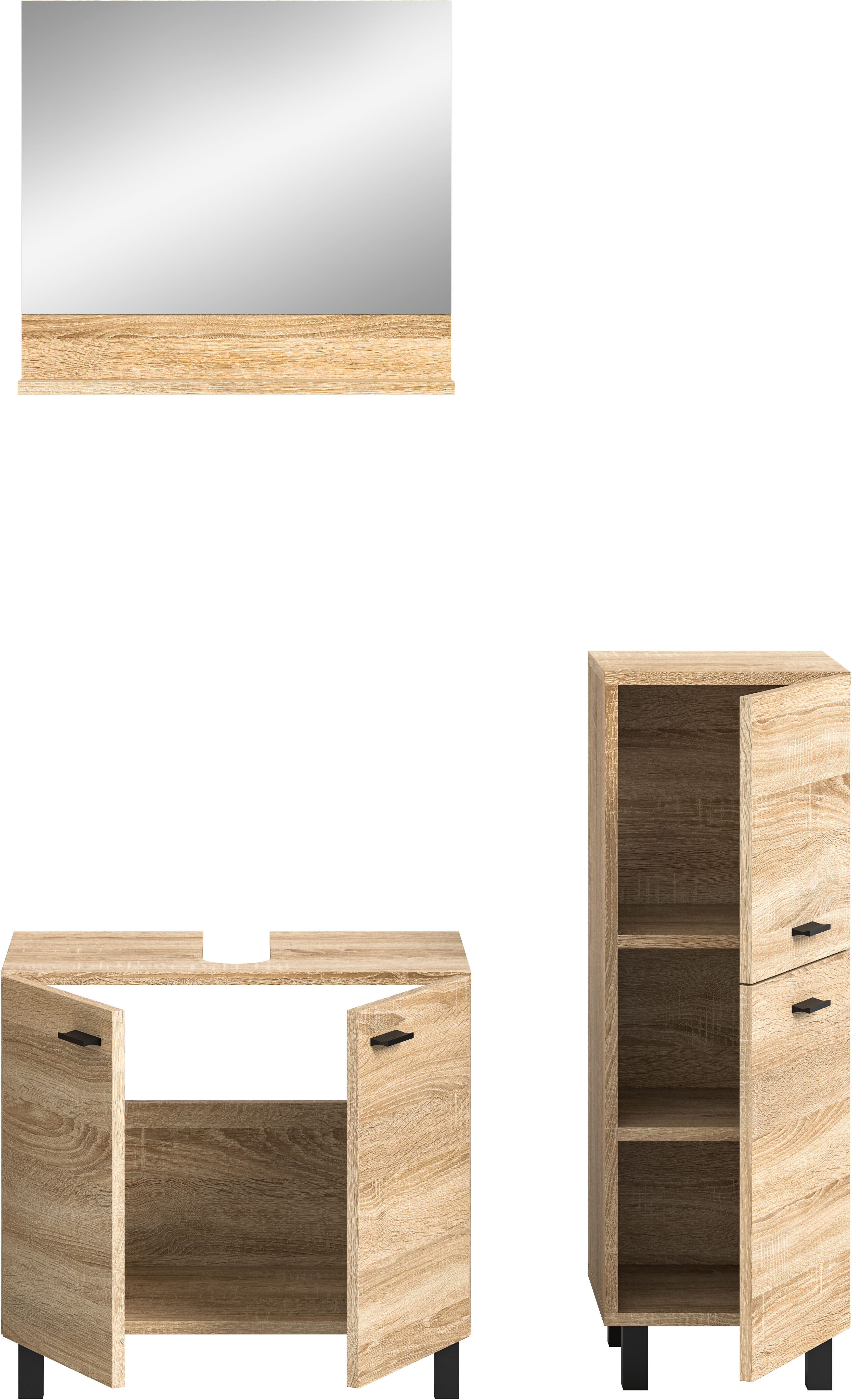welltime Badmeubelset Tampa, breedte 102cm, 3-delig Wastafelonderkast, spiegel, halfhoge kast (3 stuks)