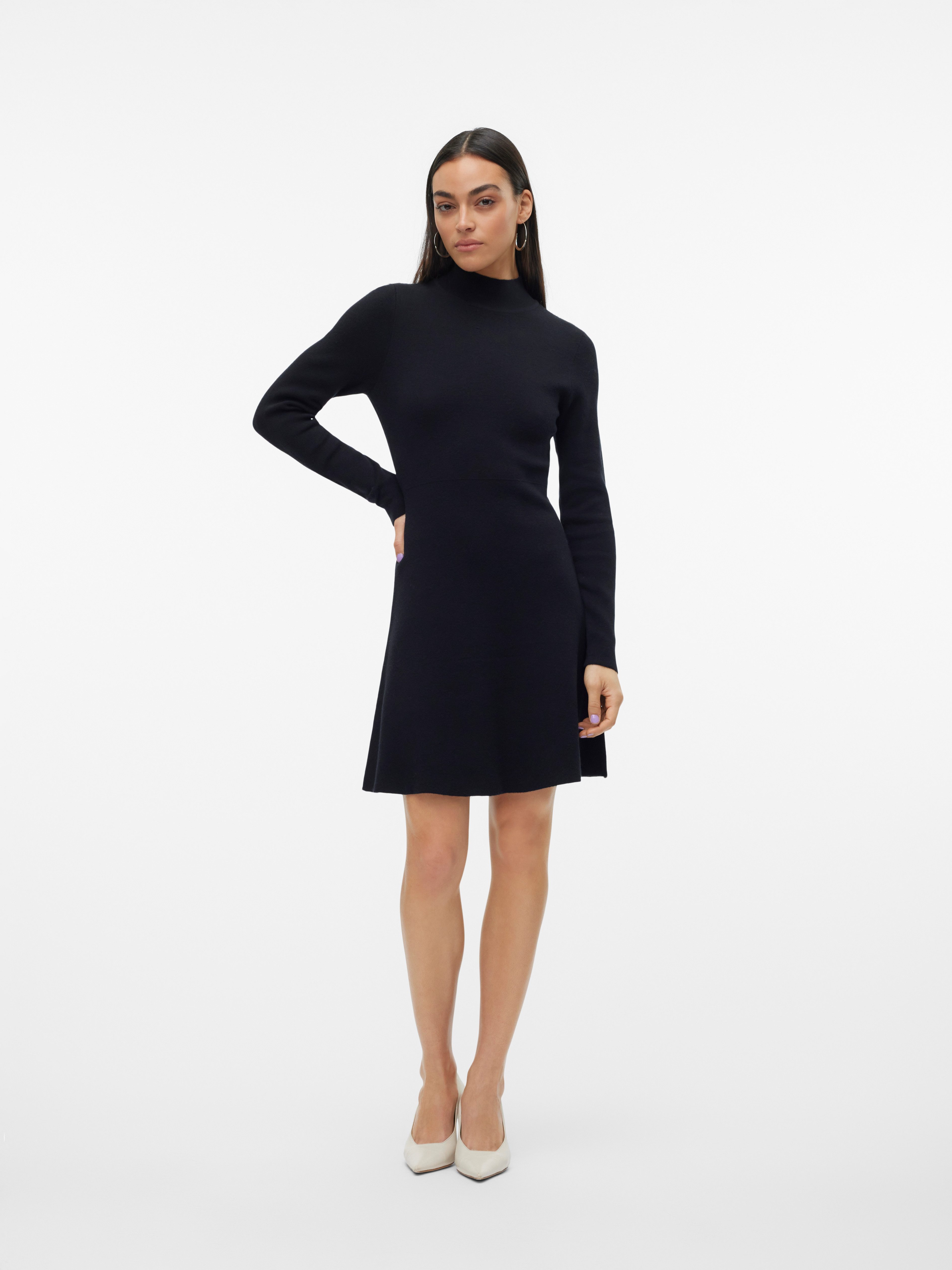 Vero Moda Gebreide jurk VMGOLD LS HIGHNECK SKATER SHORT DRESS GA