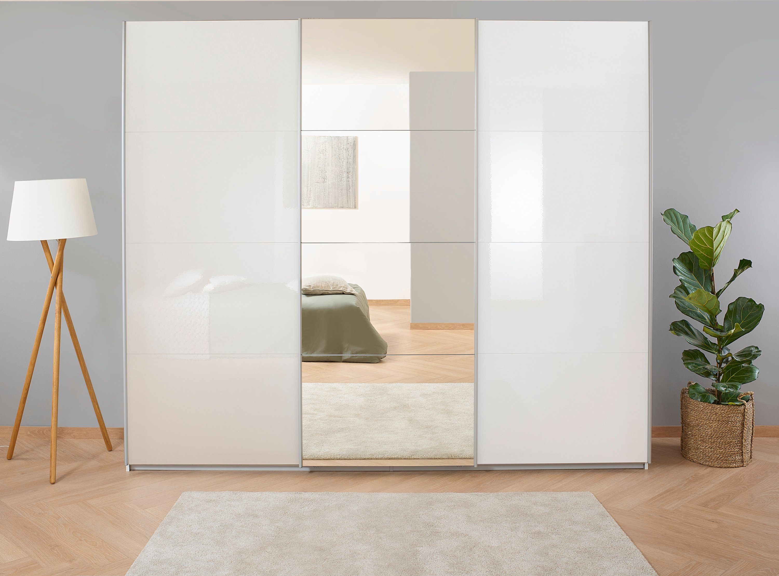 rauch Zweefdeurkast Koluna Hoogglansfront met spiegel, inclusief 2 lades en extra planken