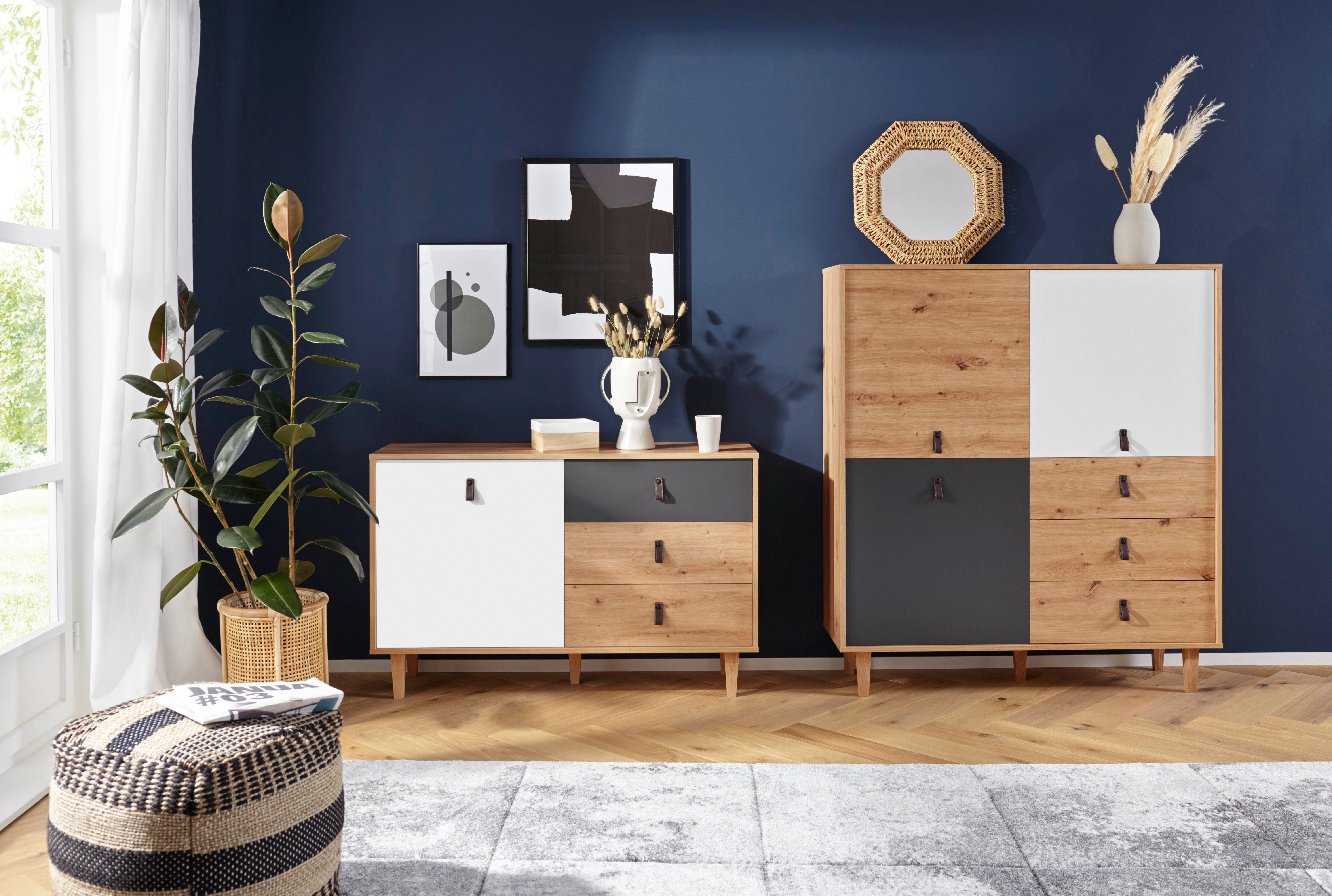 Homexperts Highboard BRISTOL , breedte 120 cm, hoogte 135 cm, met massief eiken poten