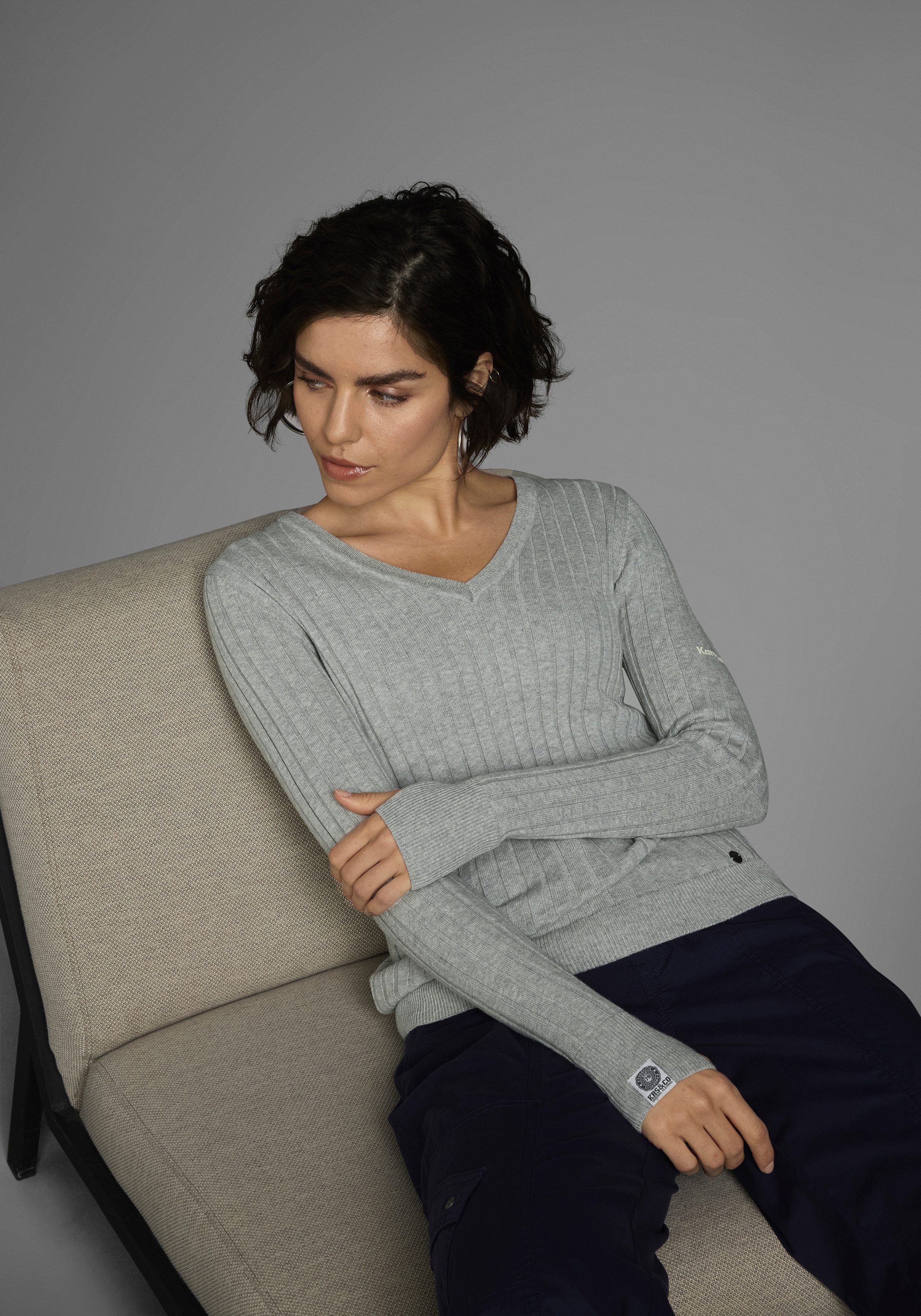 KangaROOS Trui met V-hals in breed geribd fijntricot