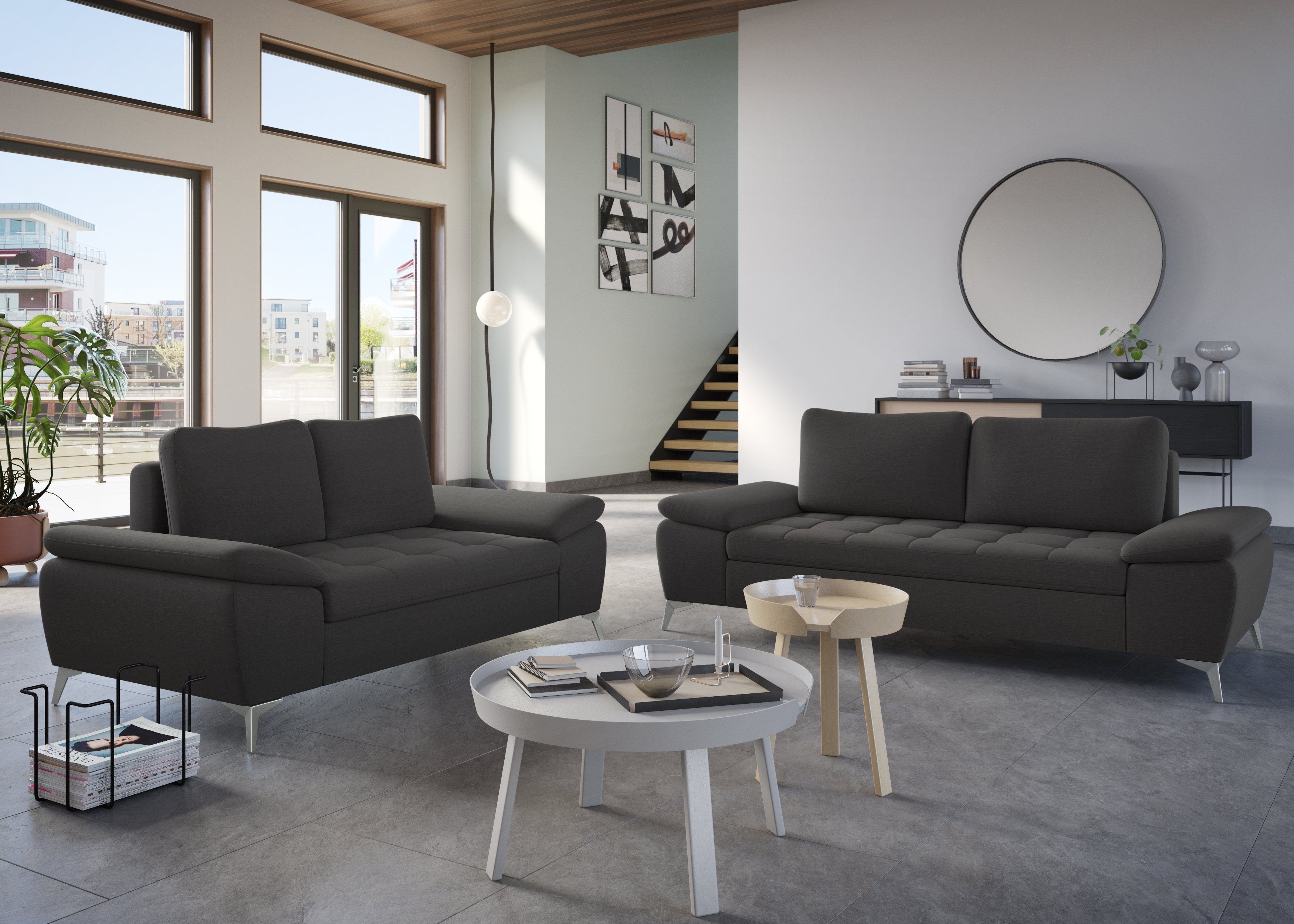 sit&more 2-zitsbank Latigo met hoogwaardige metalen voetjes