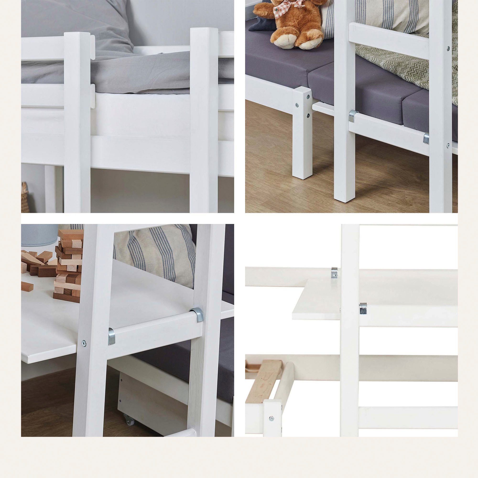 Hoppekids Hoogslaper Kinderbett ECO Dream, Einzelbett, Juniorbett 90x200 met zitgroep, matrassen (boven en onder) in roze, massief dennenhout/mdf