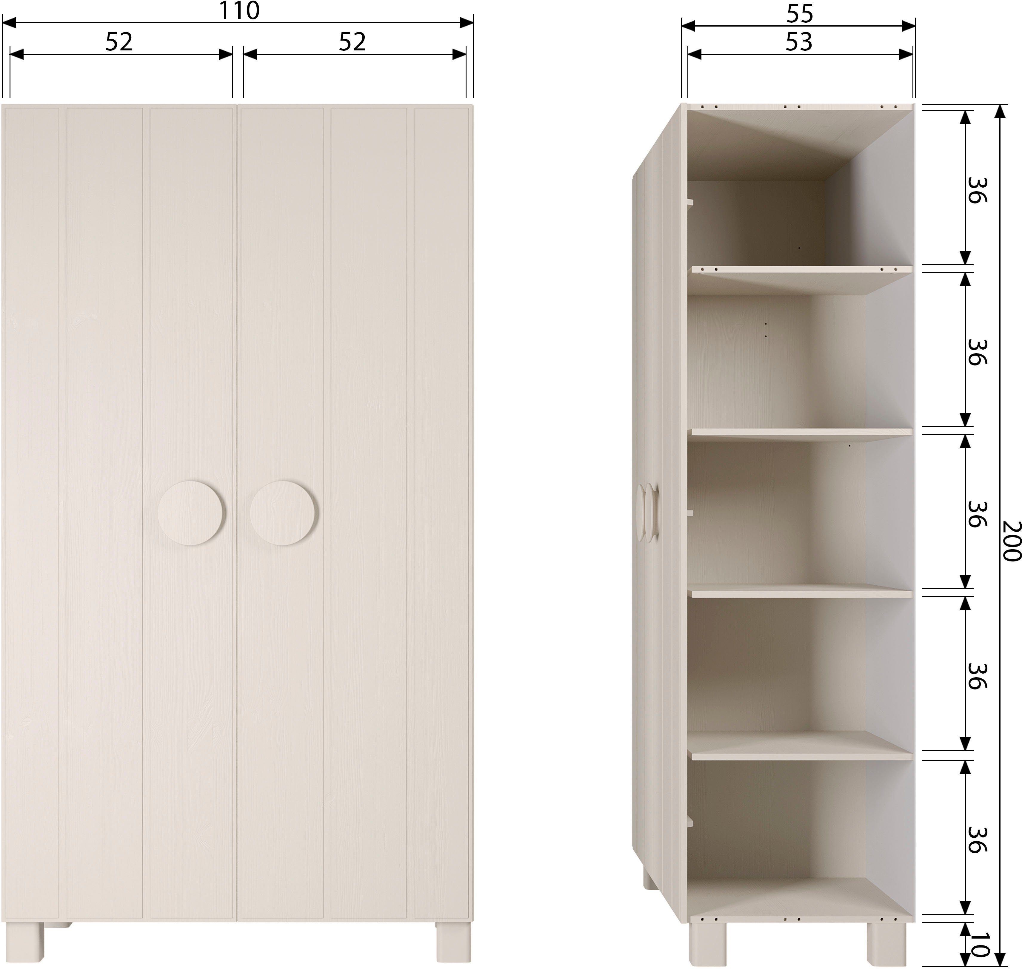 WOOOD Multifunctionele kast Noah Opbergkast, Hal kast met kledingstang, h 200 cm x b 110 cm