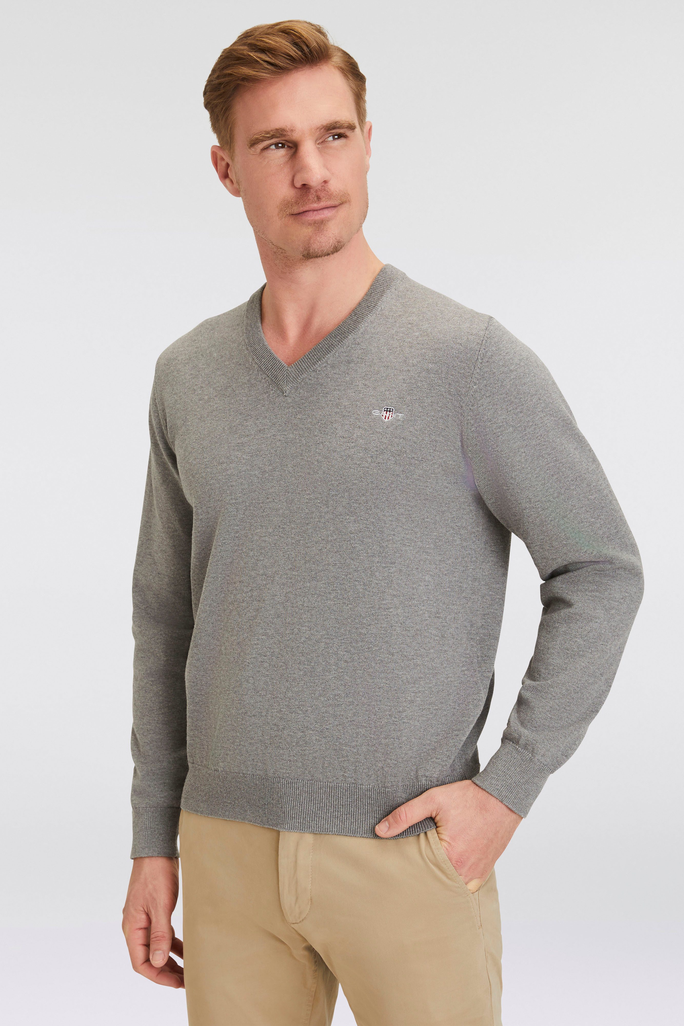 Gant Trui met V-hals CLASSIC COTTON V-NECK Premium brei jersey van zacht 100% katoen, overgangs trui