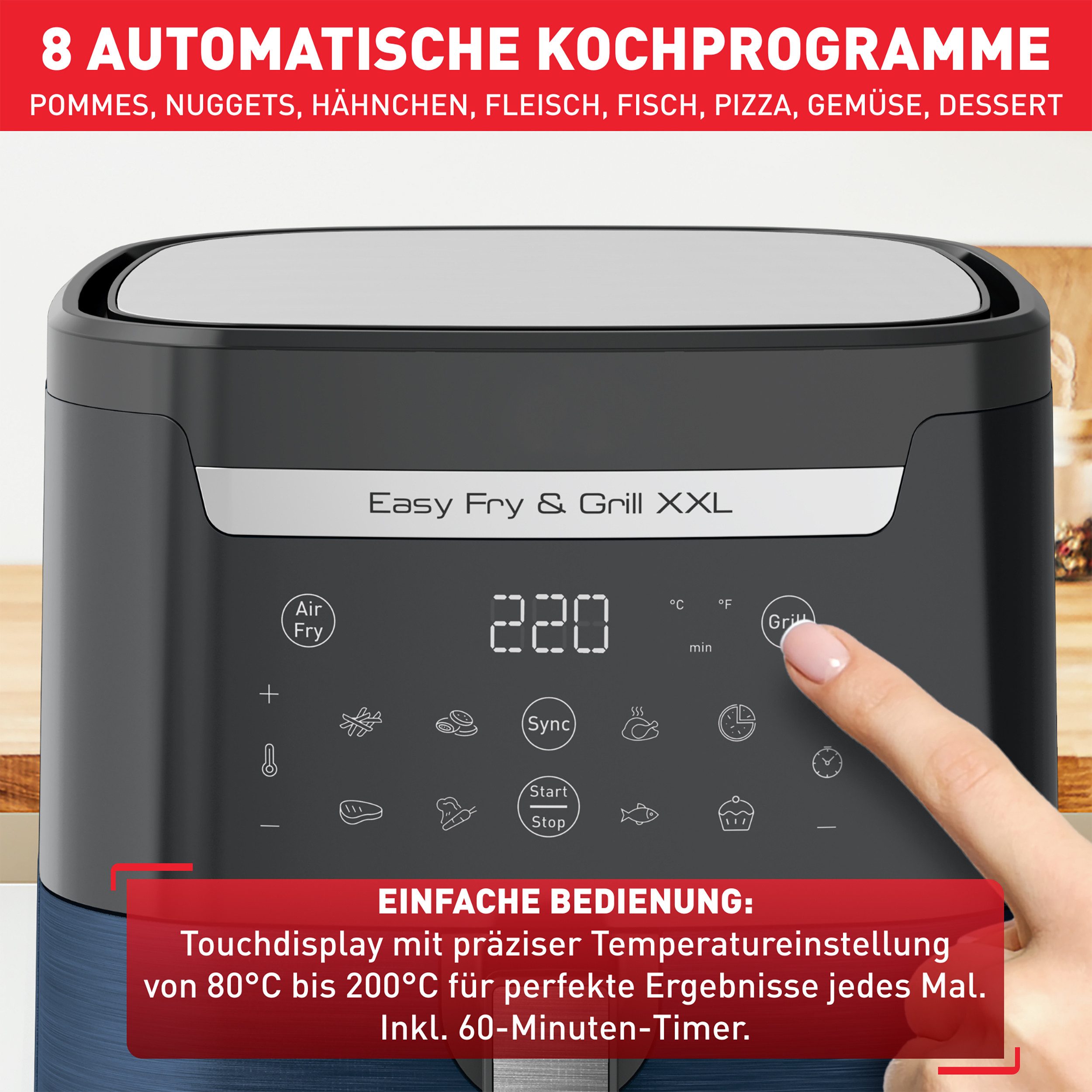 Tefal Airfryer Easy Fry & Grill XXL, 2-in-1 2 aparte zones, 6,5 l xxl-inhoud, ey8018