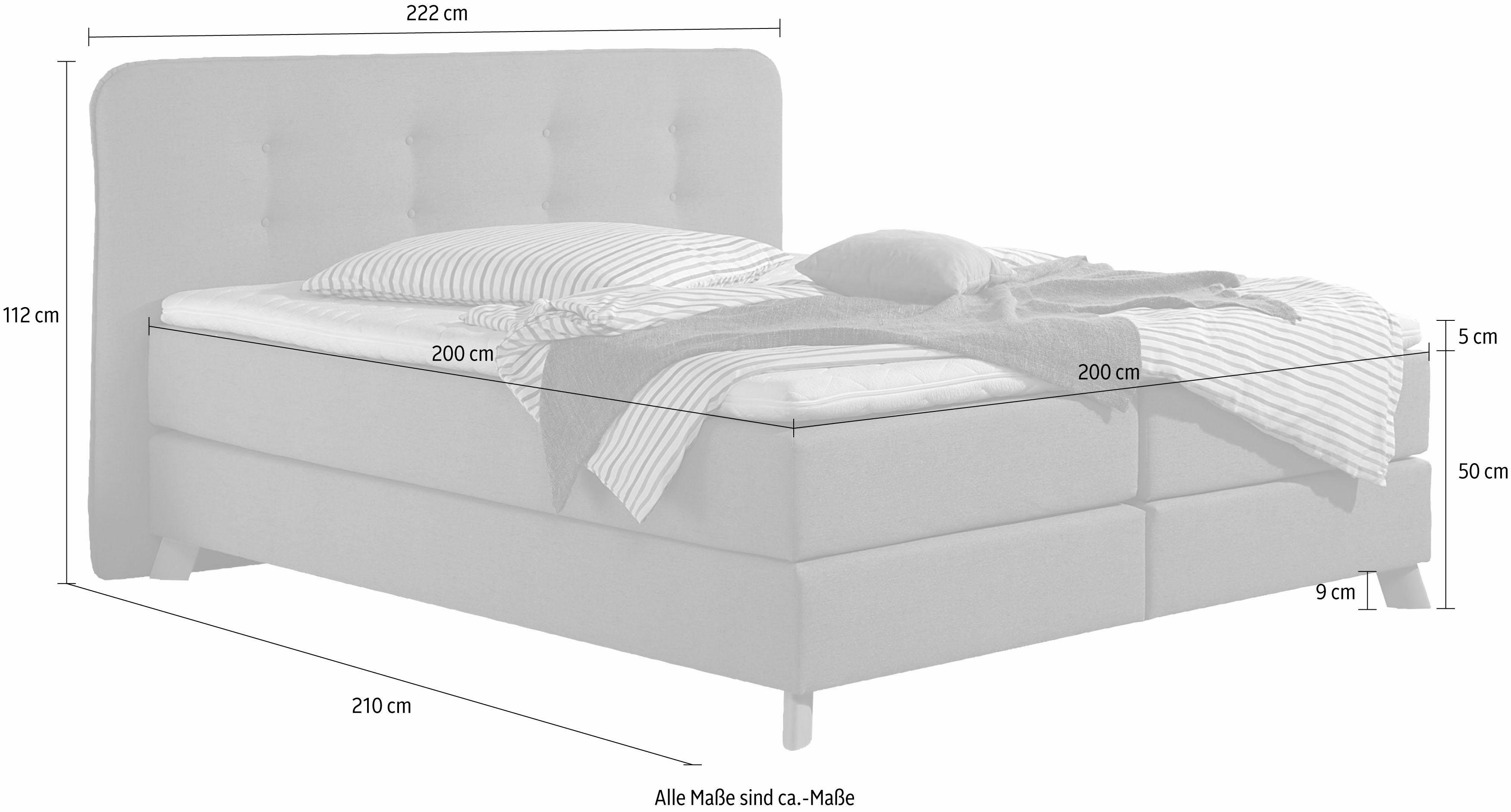 Home affaire Boxspring Cecina in 5 breedten, 3 uitvoeringen, 2 hardheden, capitonnage, topmatras