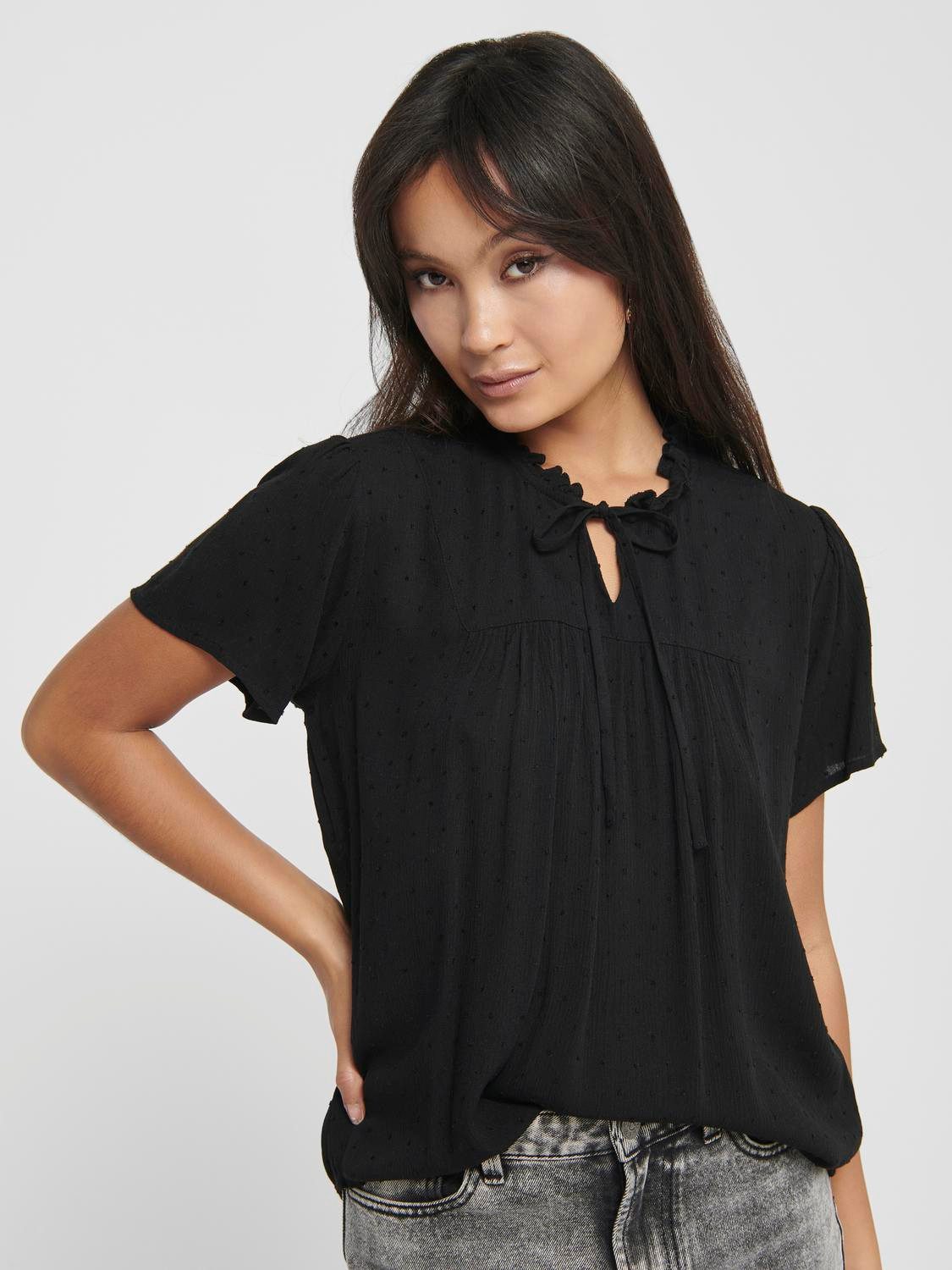 JDY Blouse met korte mouwen JDYLIMA LIFE S/S TOP WVN NOOS dames blouses maat 34 (XS) zwart