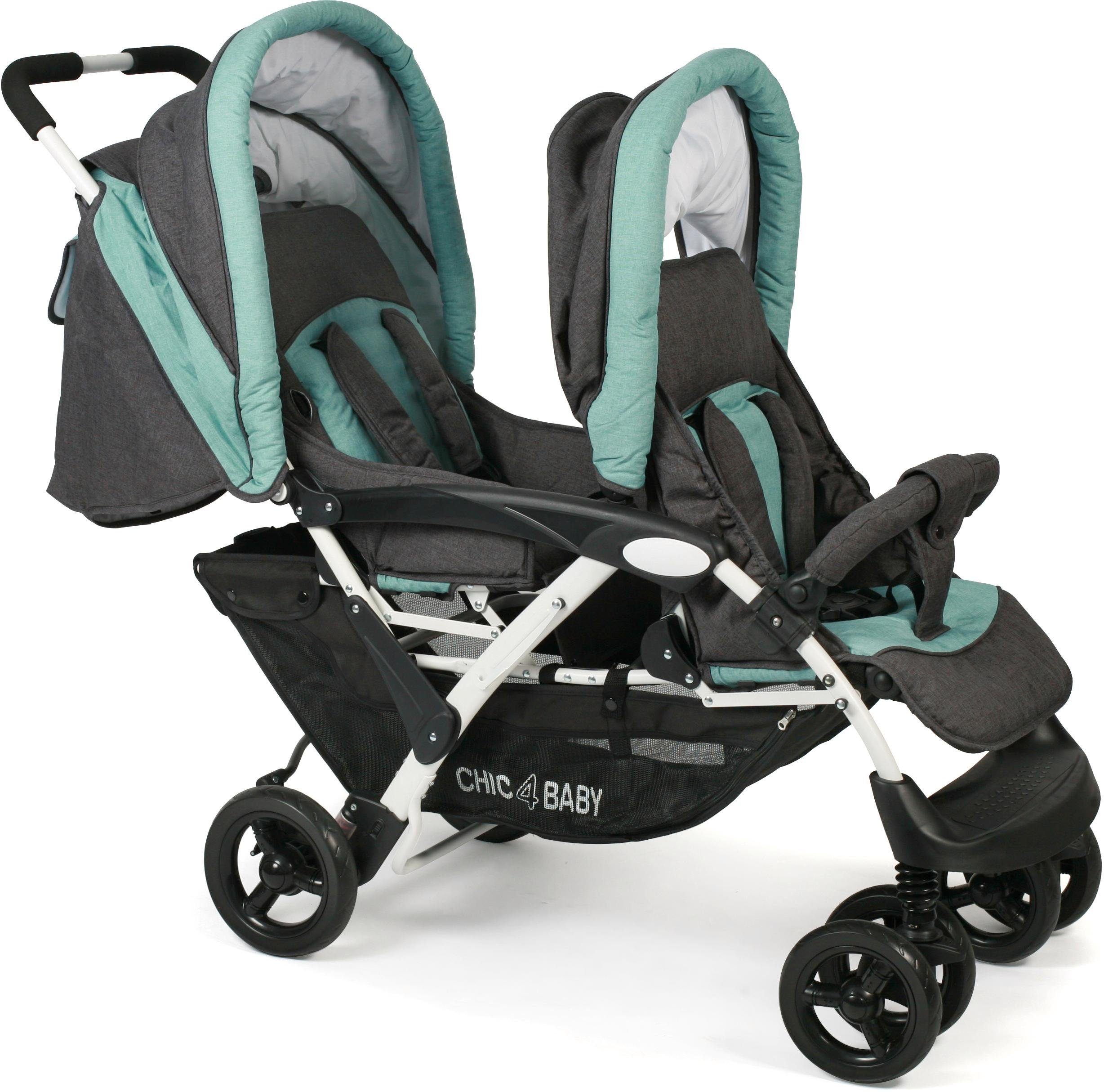 CHIC4BABY Dubbele wagen Duo, melange mint met fixeerbare, dubbel draaiende voorwielen