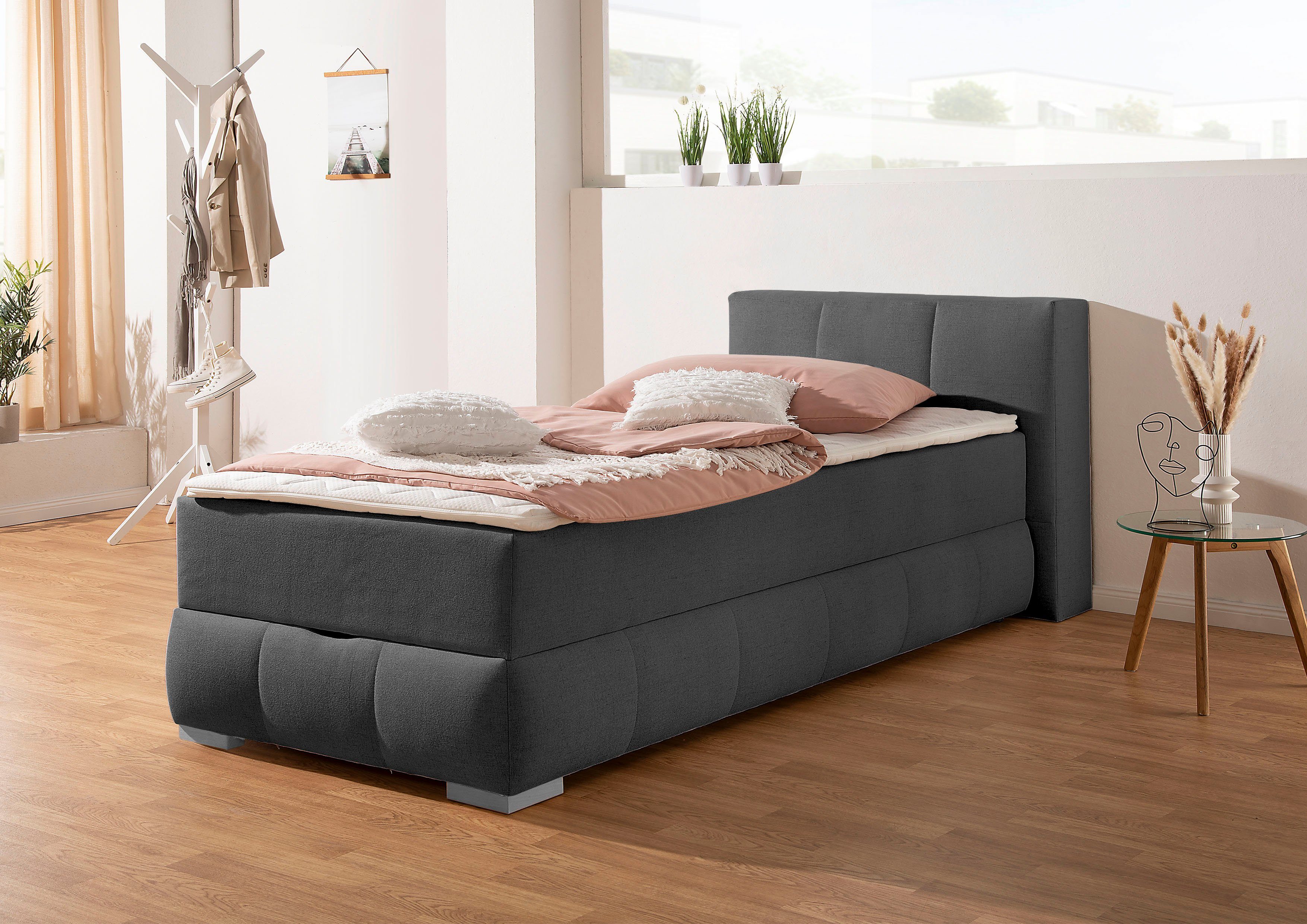 guido maria kretschmer homeliving boxspring chelles incl. matrastopper en bedlade grijs