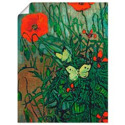 artland artprint vlinders op klaprozen in vele afmetingen  productsoorten -artprint op linnen, poster, muursticker - wandfolie ook geschikt voor de badkamer (1 stuk) groen