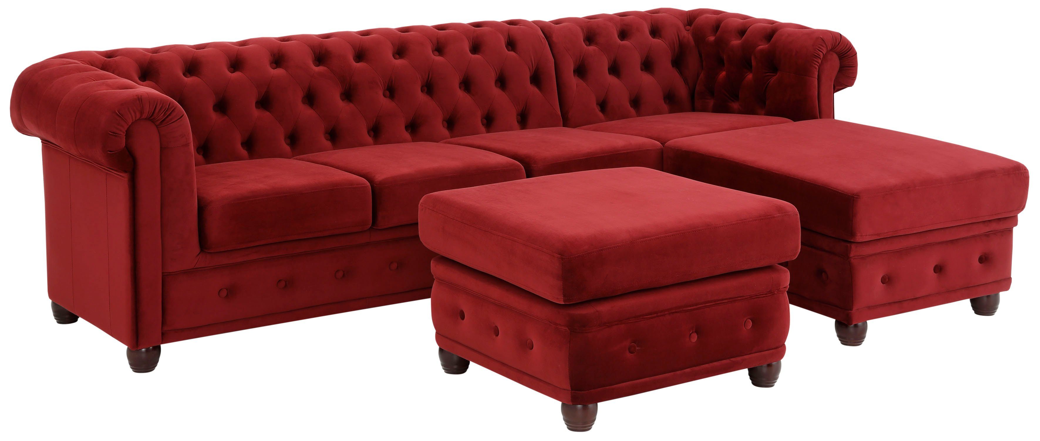 Home affaire Chesterfield-bank New Castle L-vorm hoogwaardige capitonnage in chesterfield-design, bxdxh: 255(171x72)