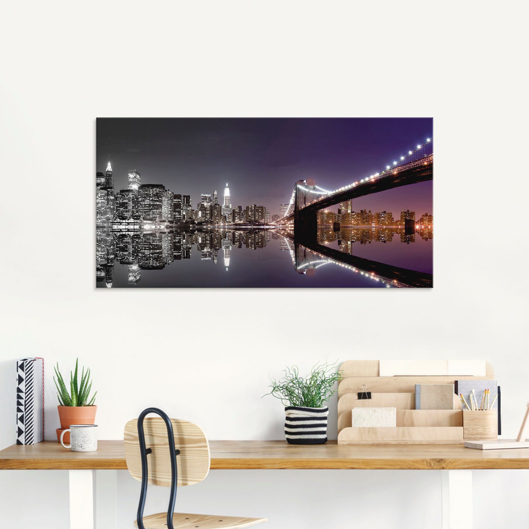 Artland Print op glas New York skyline nachtelijke reflectie