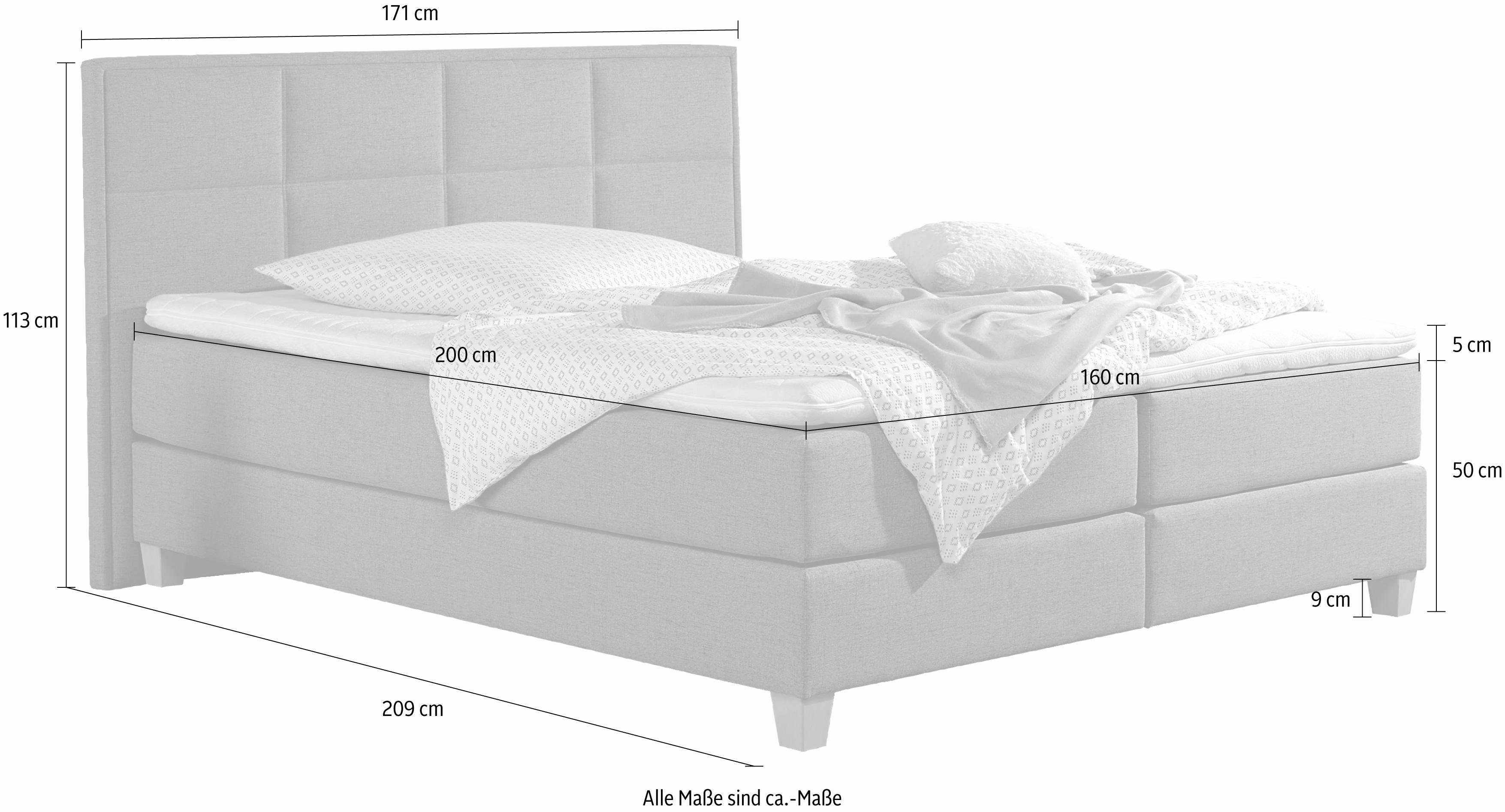 Home affaire Boxspring Casey in 5 breedten, 3 uitvoeringen, 2 hardheden, stiksels, topmatras