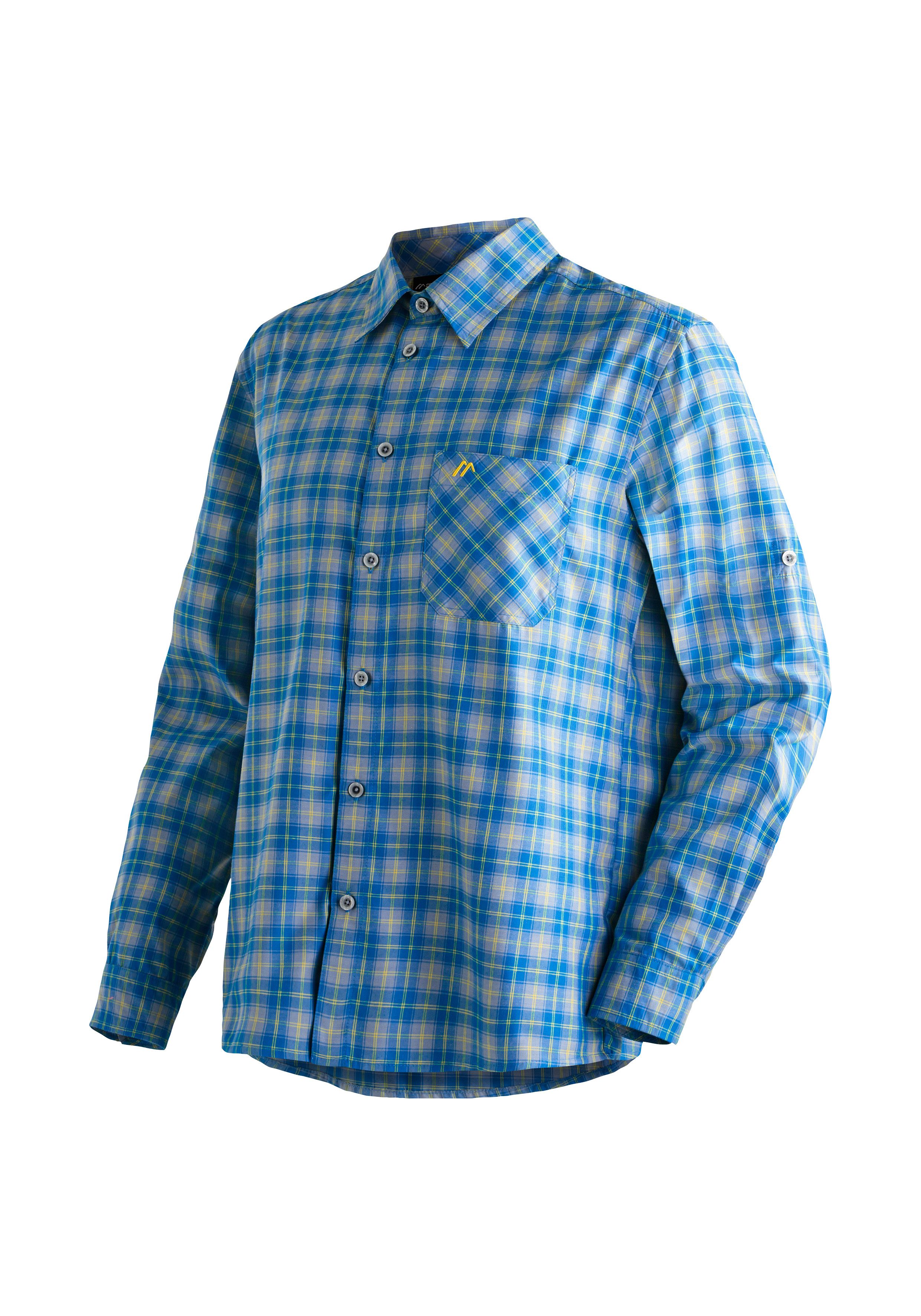 Maier Sports Functioneel shirt Claas Heren overhemd, langarm geruit overhemd voor outdoor en vrije tijd heren overhemden maat 50 blauw