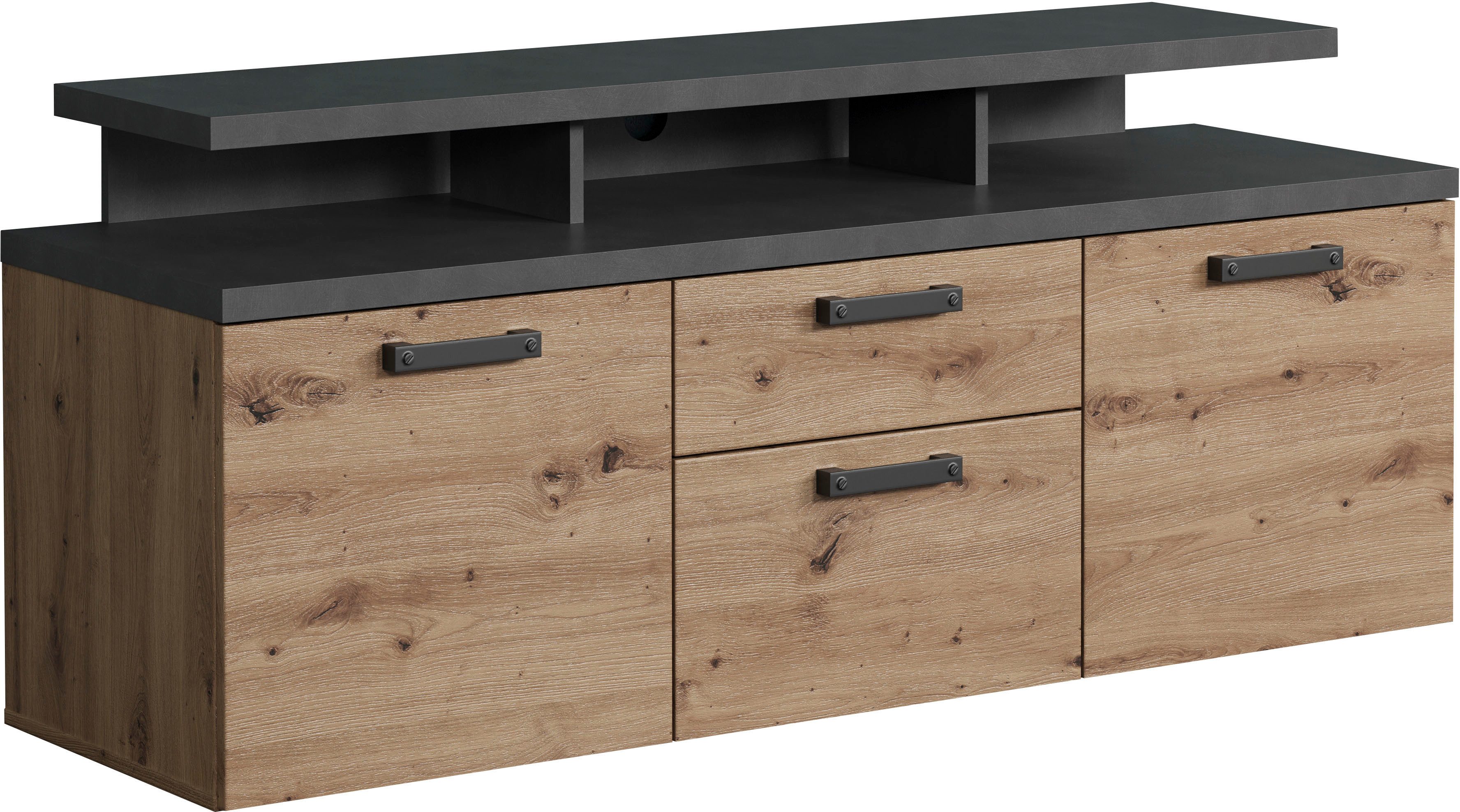Home affaire Tv-kast Ambres Lowboard inclusief opzetstuk in eik/grijs - Met volledige uittrekfunctie (1 stuk)