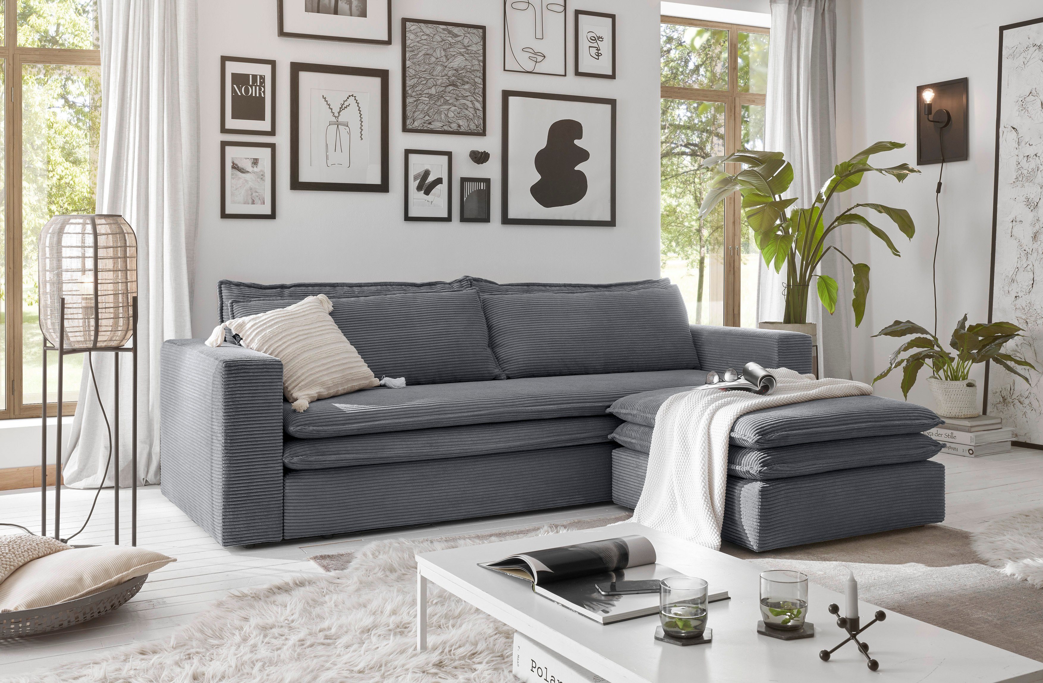 Places of Style Zithoek PIAGGE 3-zitsbank met slaapfunctie en loveseat-hocker als set (2-delig)