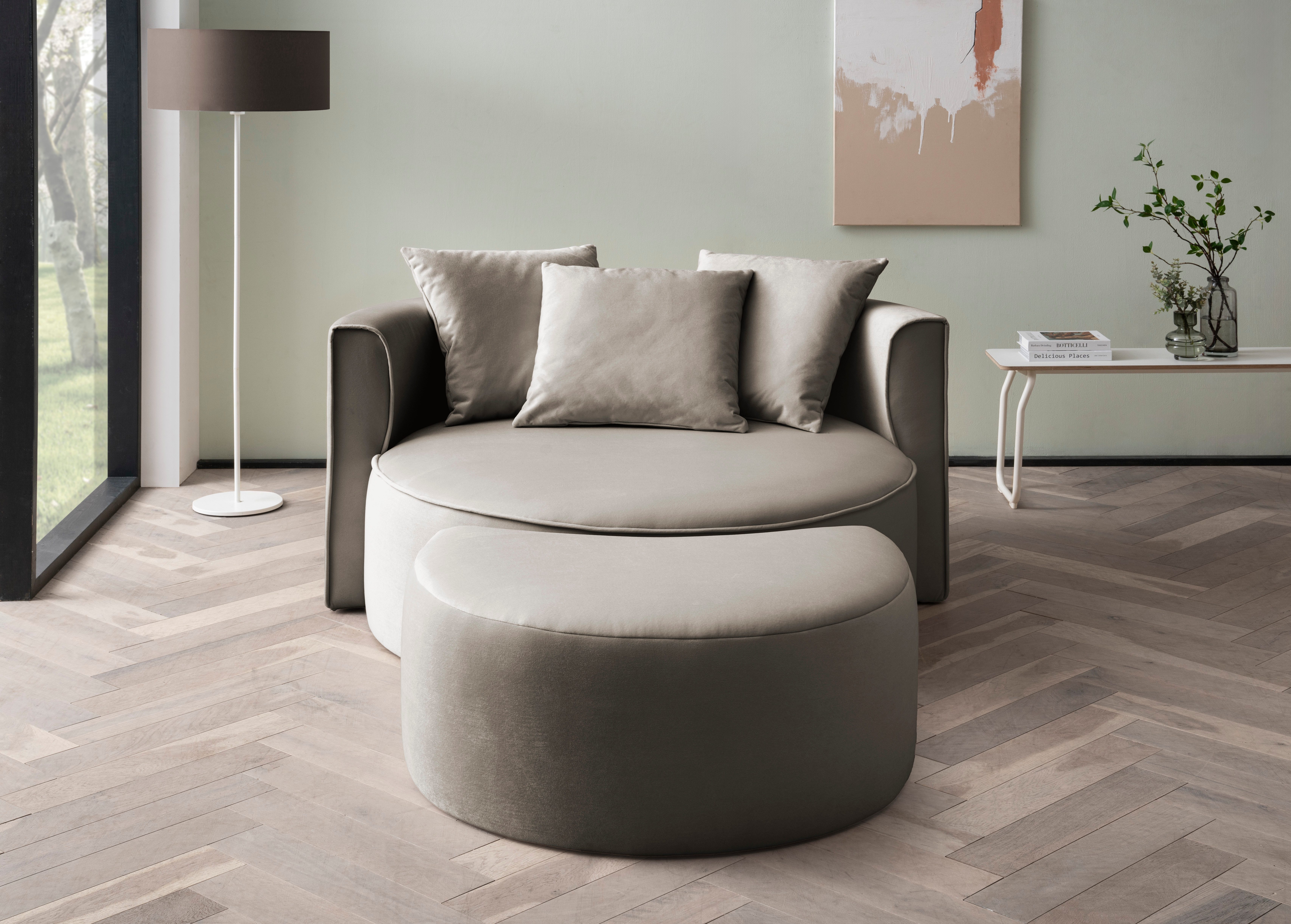 LeGer Home by Lena Gercke XXL-fauteuil Isalie, ronde stoel met voetensteun, leesstoel, loveseat, grote stoel (set)