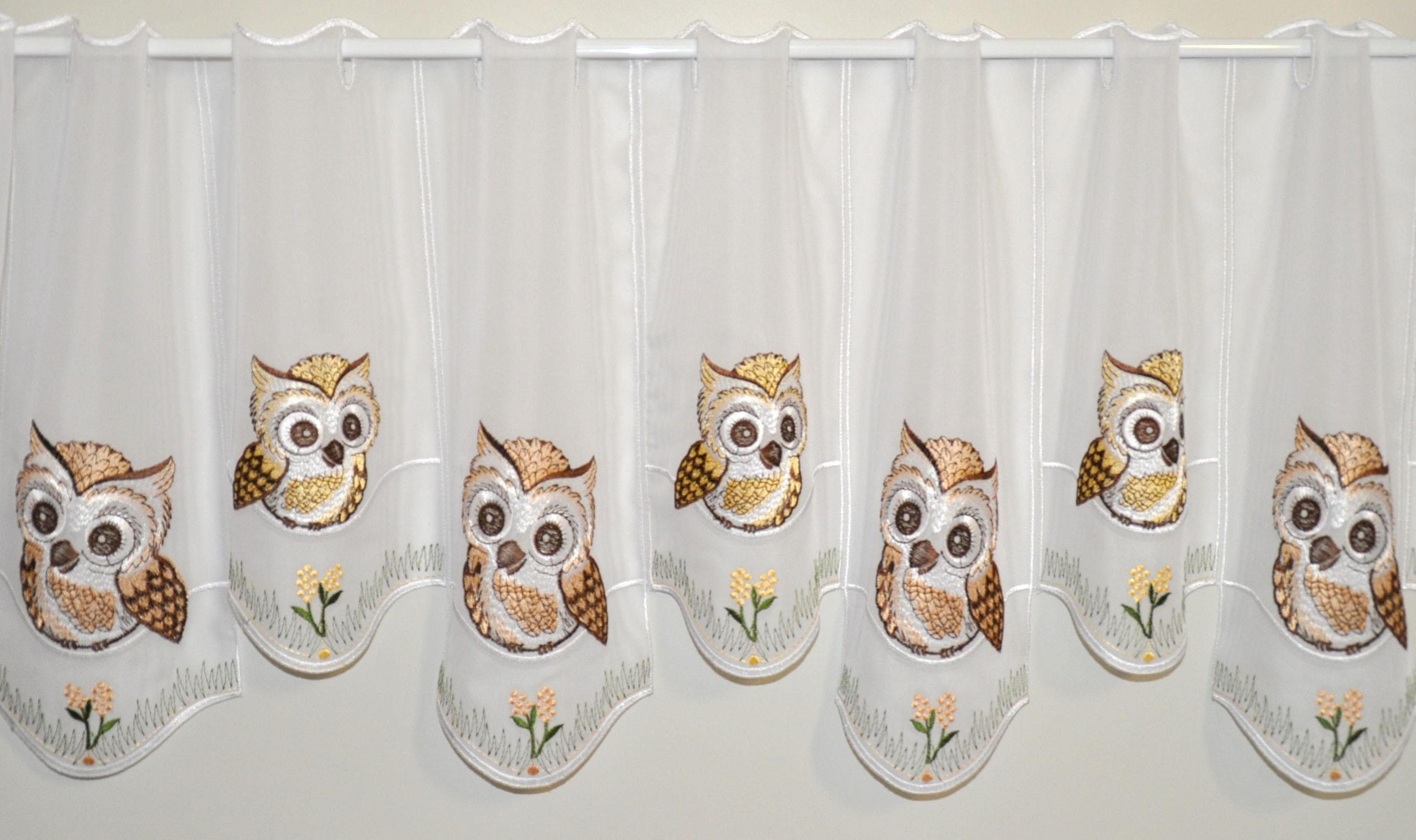Stickereien Plauen Valletje Uilen (1 stuk) vitrage maat hxb: 40x110 cm beige