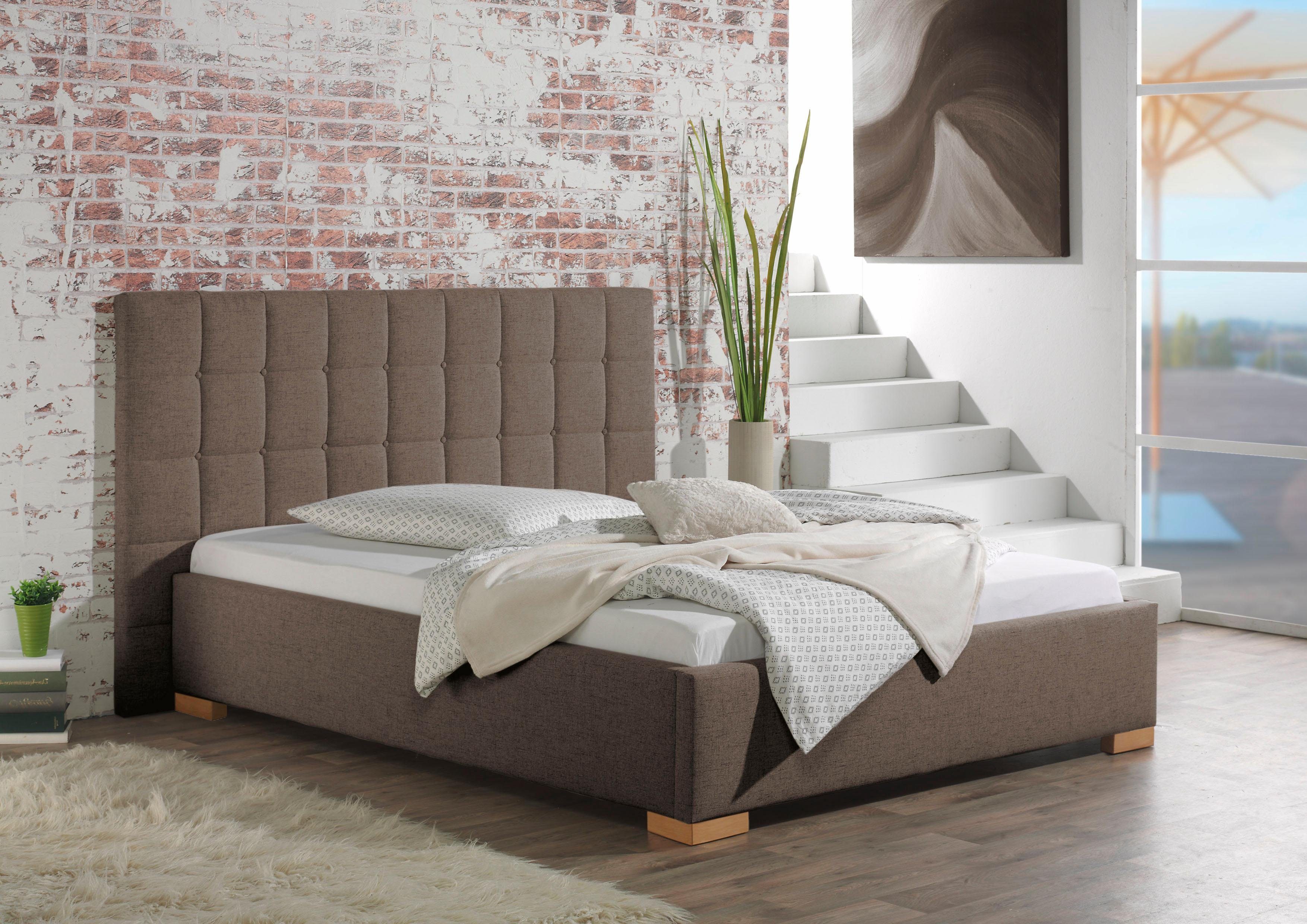 Maintal Gestoffeerd bed Cueno met en zonder matras in 2 uitvoeringen, stiksels met capitonnage bedden beige