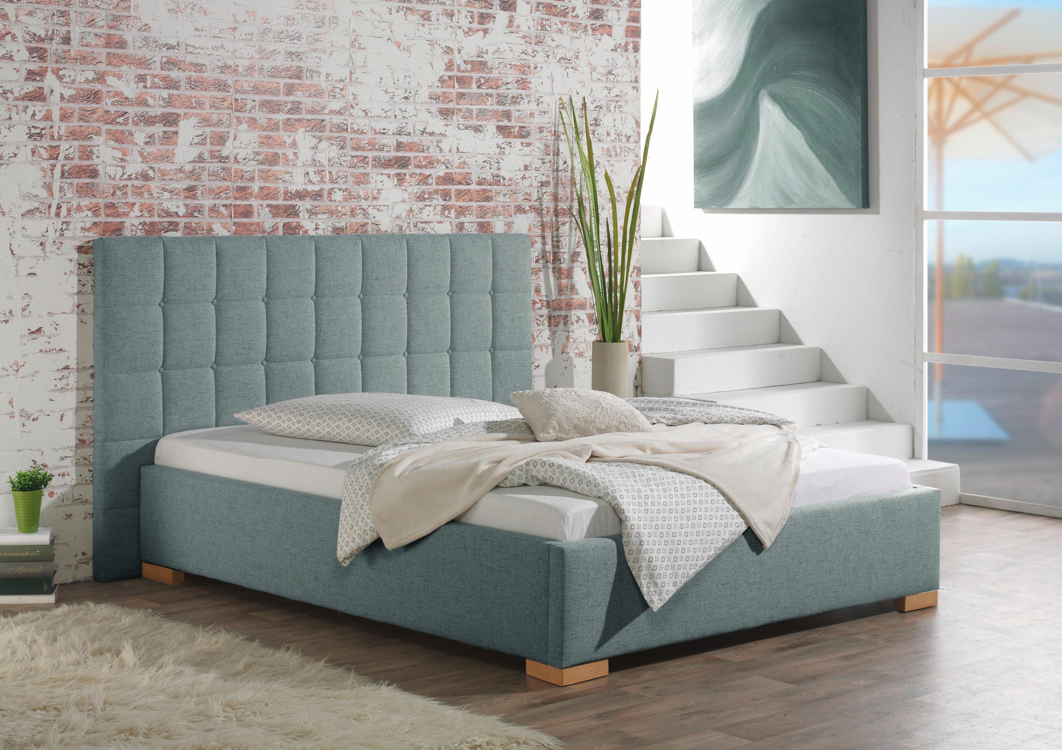 Maintal Gestoffeerd bed Cueno met en zonder matras in 2 uitvoeringen, stiksels met capitonnage bedden blauw