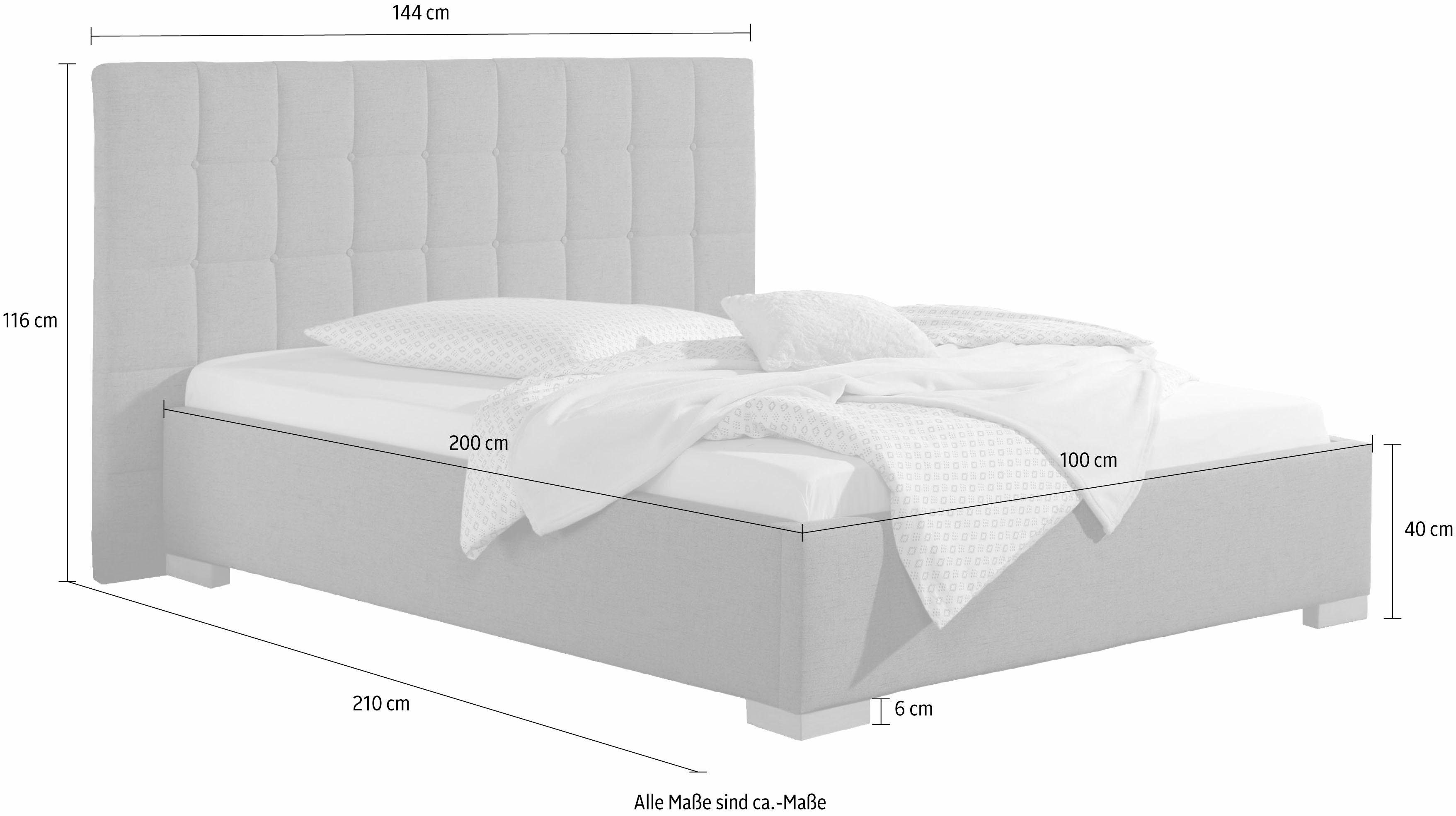 Maintal Gestoffeerd bed Cueno met en zonder matras in 2 uitvoeringen, stiksels met capitonnage
