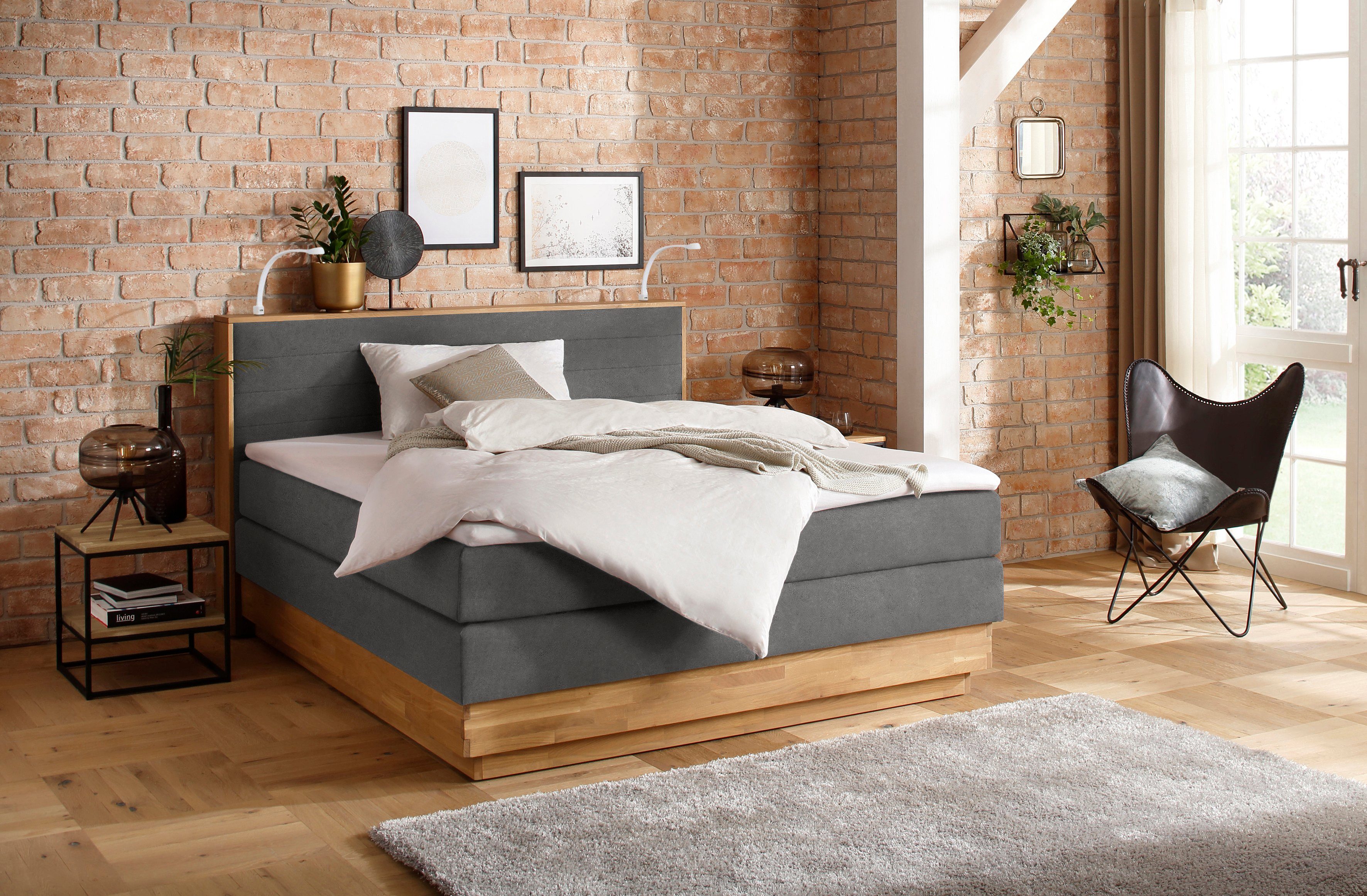 Home affaire Boxspring Cavan Eiken, met bedkist & topmatras, verschillende hardheden (ook H4)