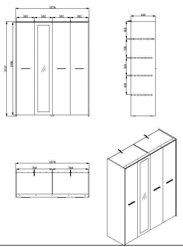 INOSIGN Kledingkast Varadero, 2 moderne kleurcombinaties met zwarte handgrepen met 1 spiegeldeur, in de breedtes 119 en 157 cm, fsc-gecertificeerd