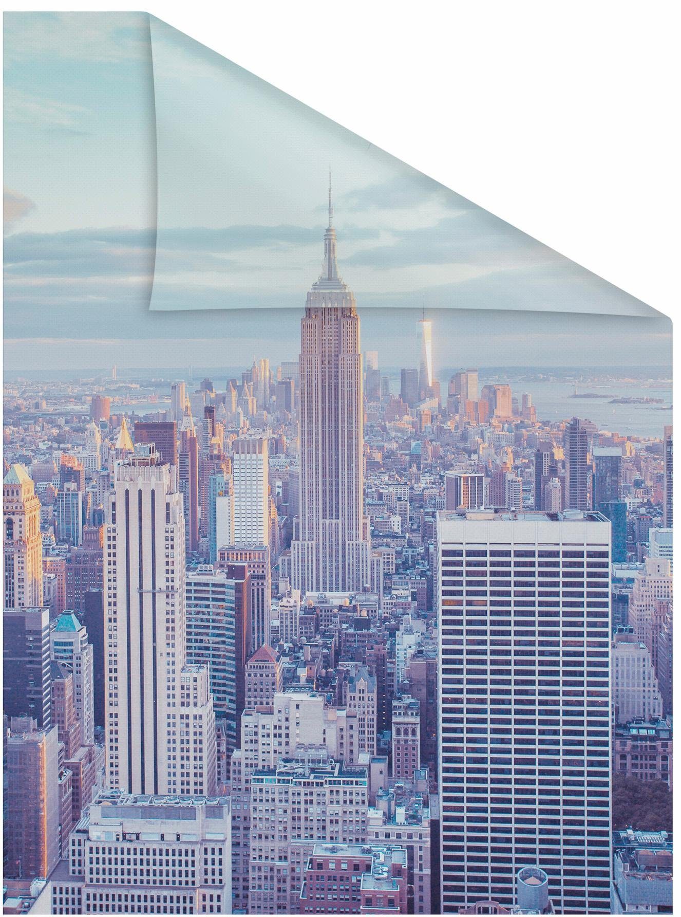 LICHTBLICK Raamfolie New York zelfklevend, privacybescherming (1 stuk) raamdecoratie maat bxl: 100x180 cm blauw