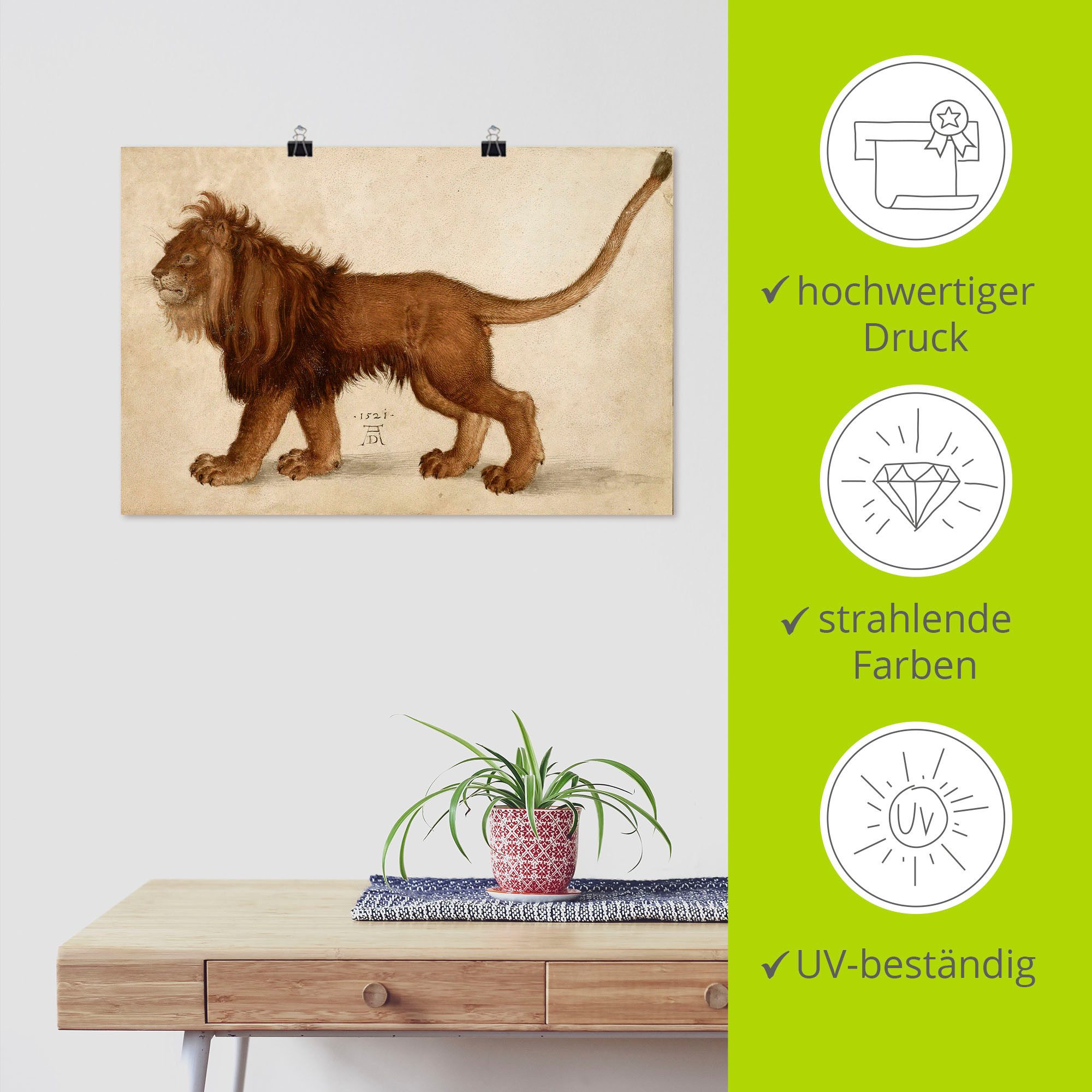 Artland Artprint Leeuw. 1521 als artprint van aluminium, artprint op linnen, muursticker of poster in verschillende maten