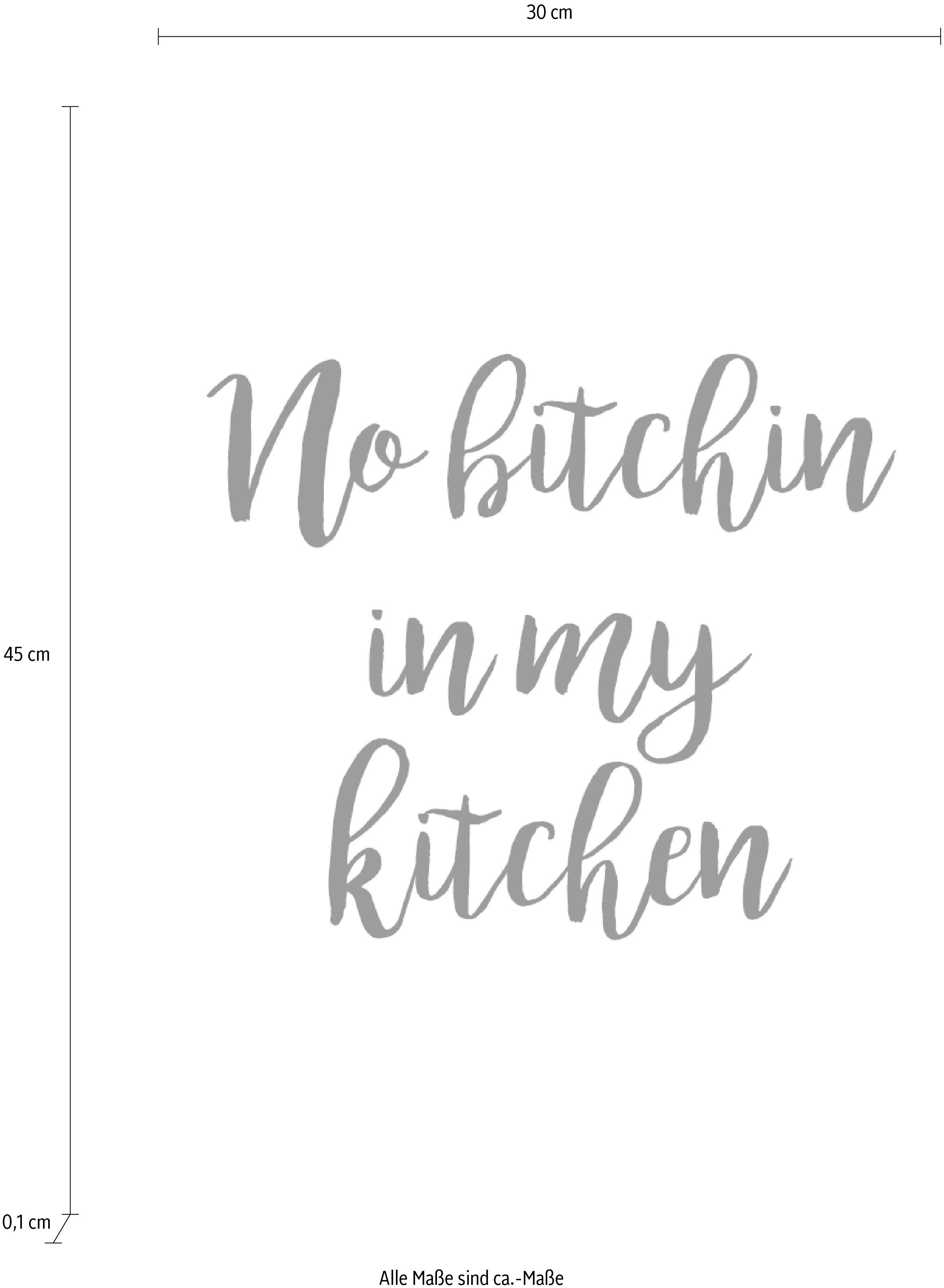 queence Sierobject voor aan de wand No bitchin in my kitchen Stalen bord, blikken bord, spreuk, grappig, wanddecoratie, retro, 20x30cm