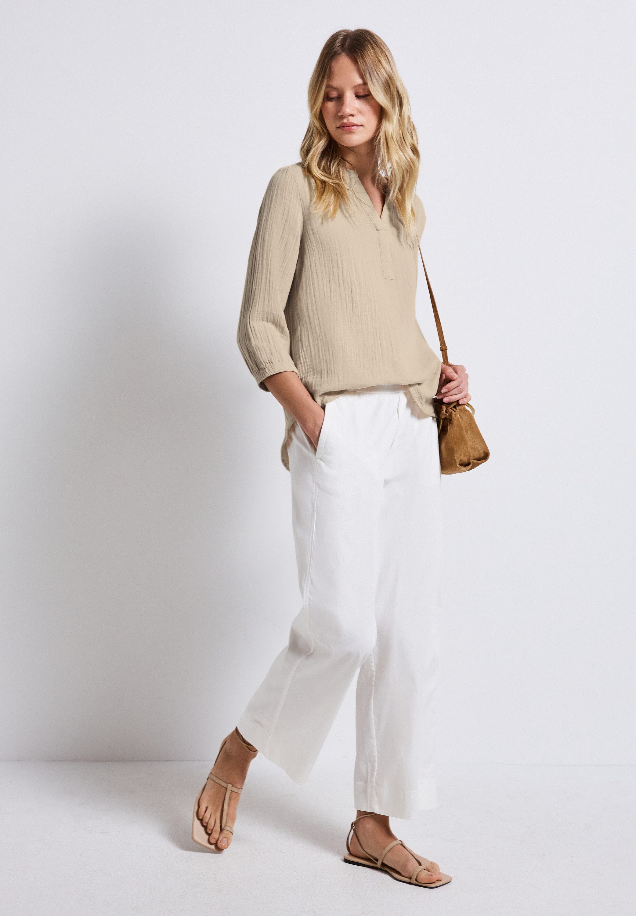STREET ONE Overhemdblouse 3/4-mouw in mousseline-look