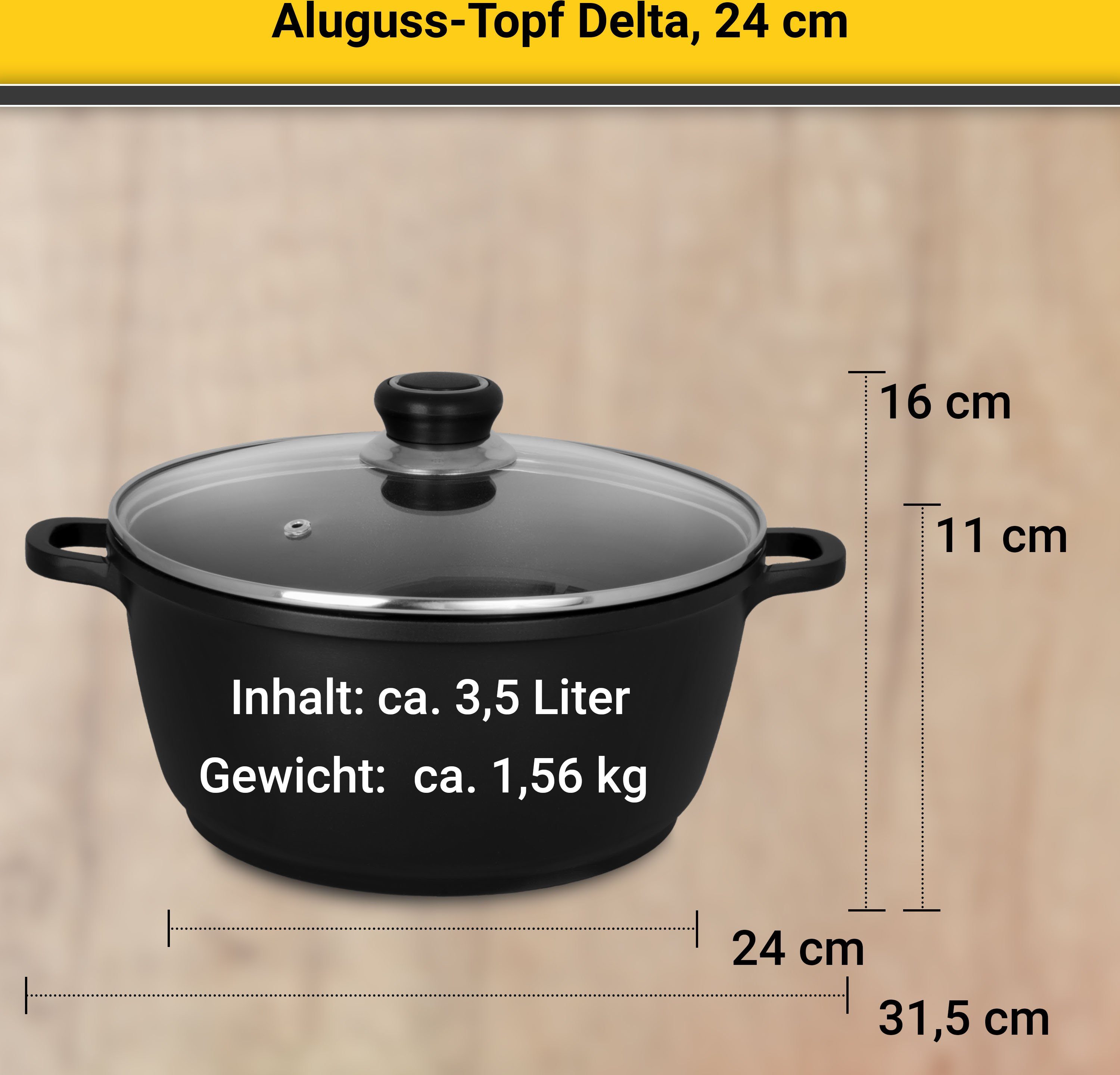 Krüger Braadpan Gietaluminium braadpan met glazen deksel delta (1-delig)